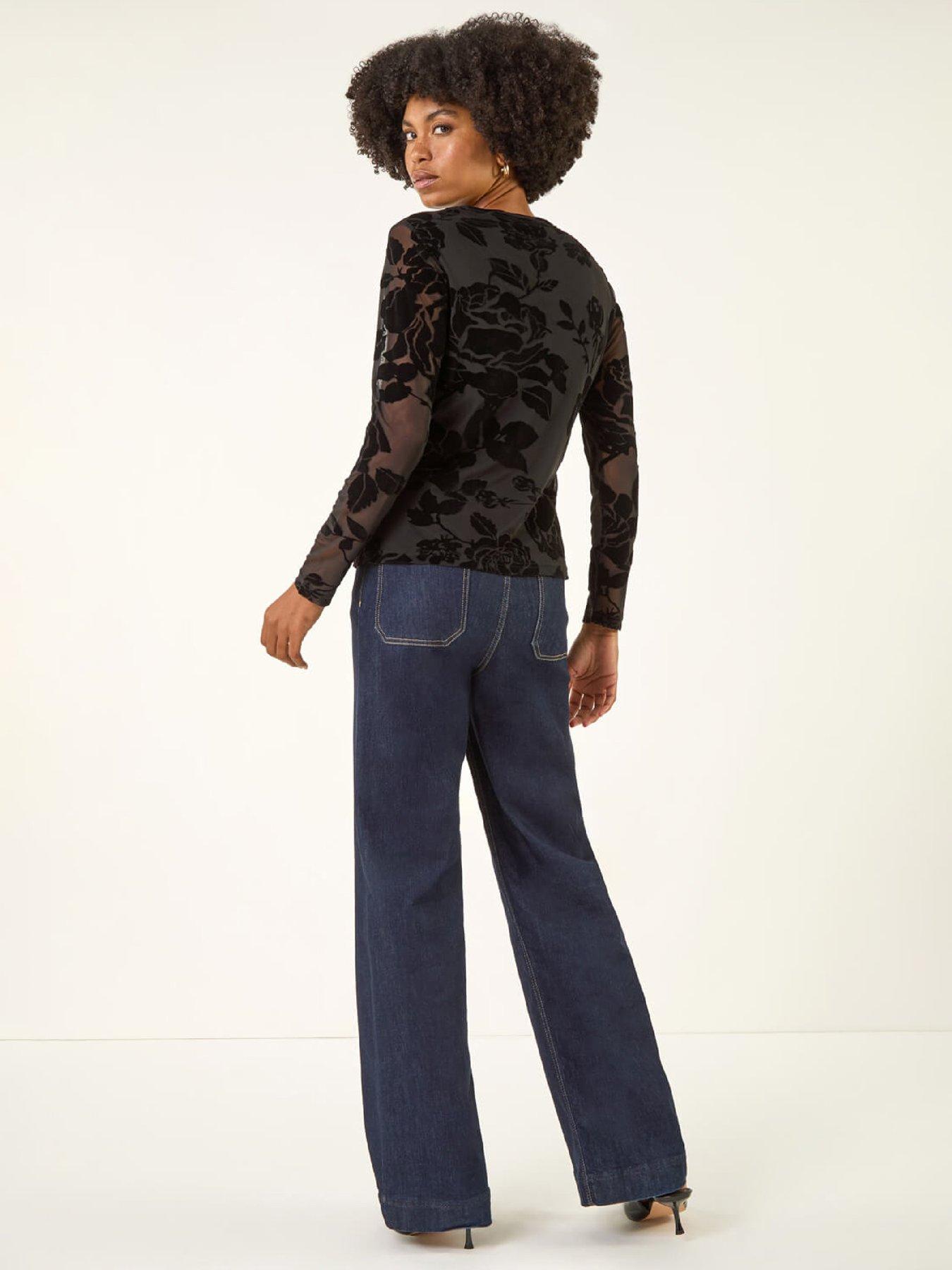 Image 2 of 5 of Roman Textured Velvet Stretch Top - Black