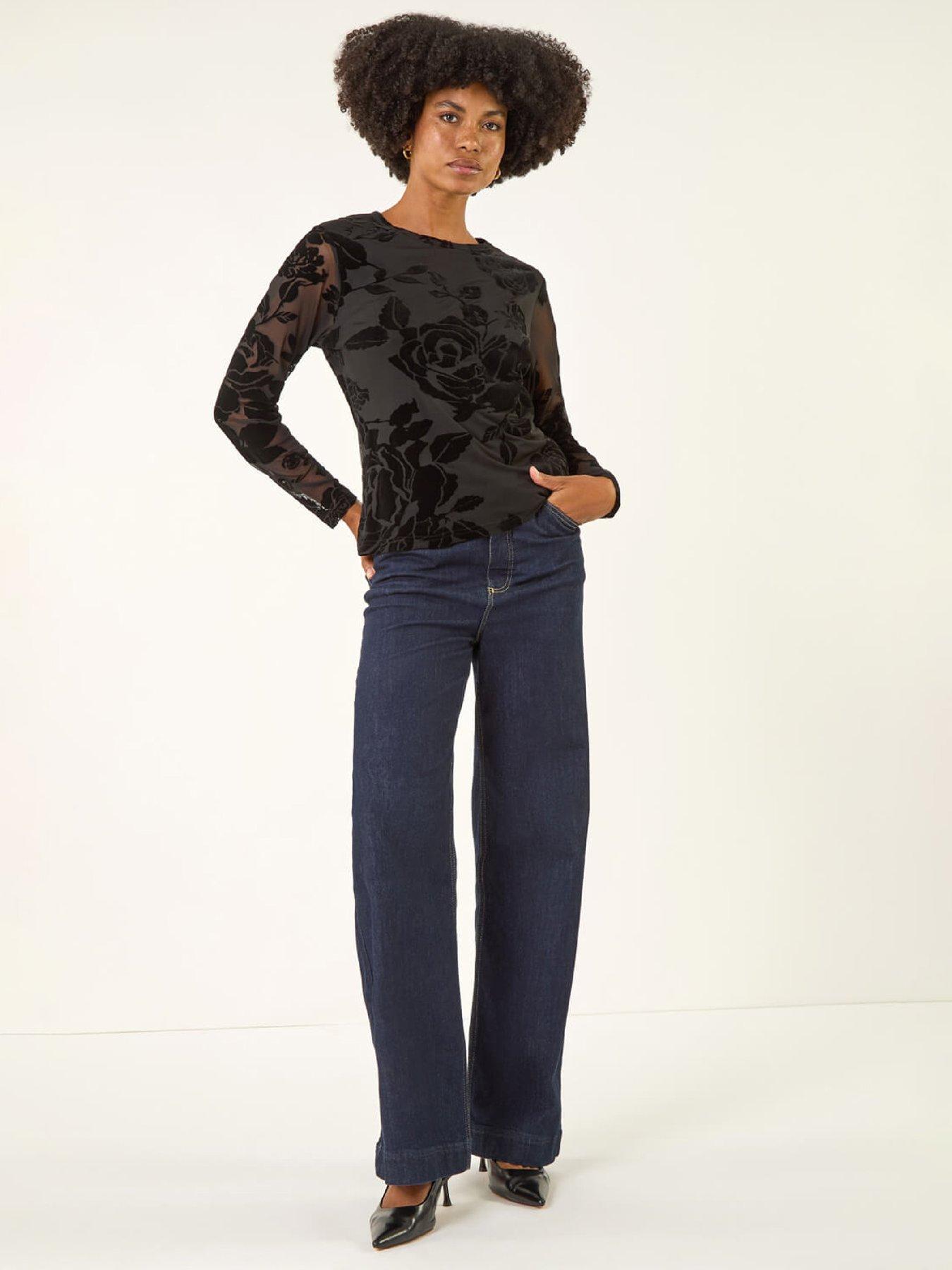 Image 3 of 5 of Roman Textured Velvet Stretch Top - Black