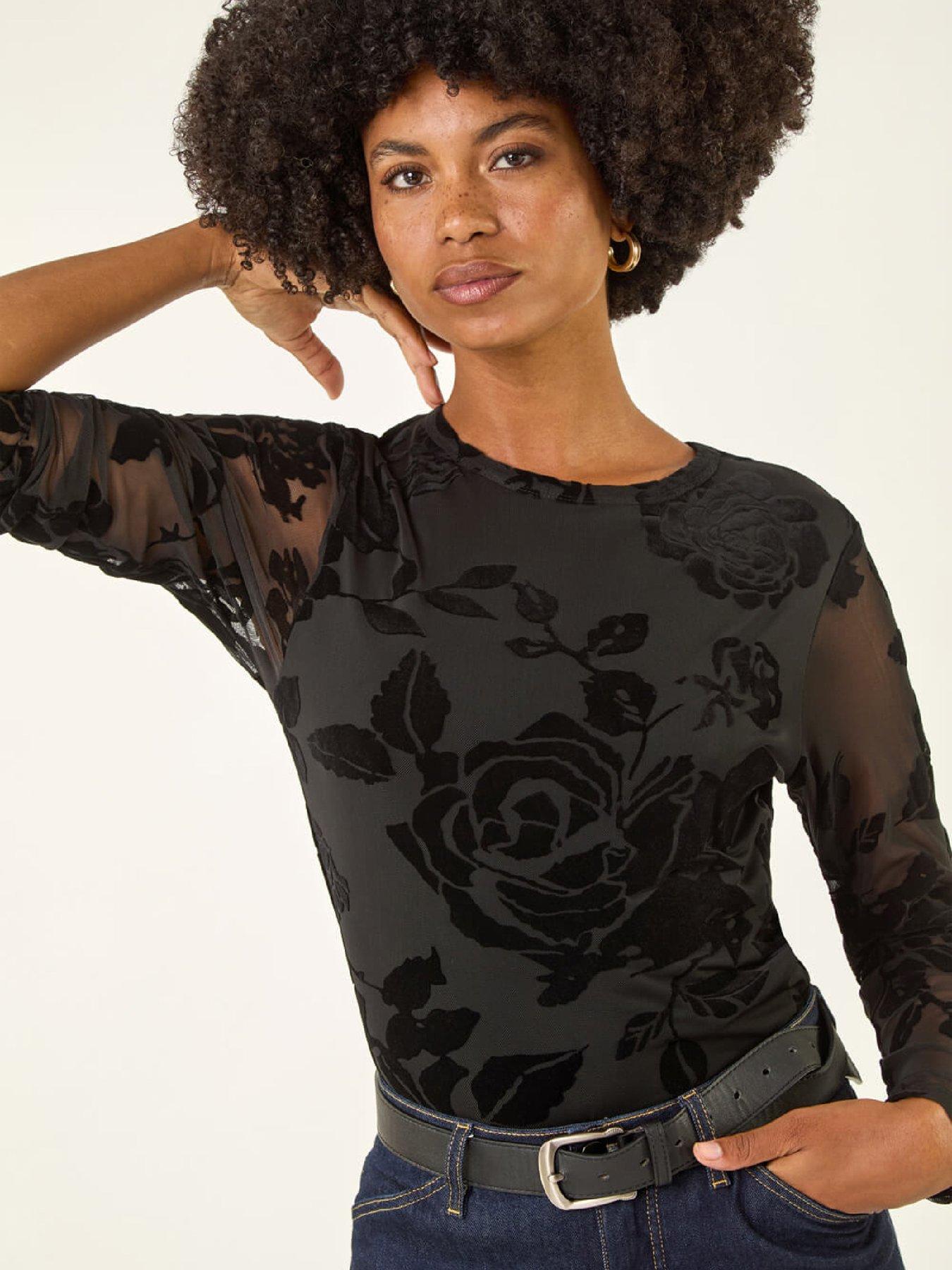Image 4 of 5 of Roman Textured Velvet Stretch Top - Black