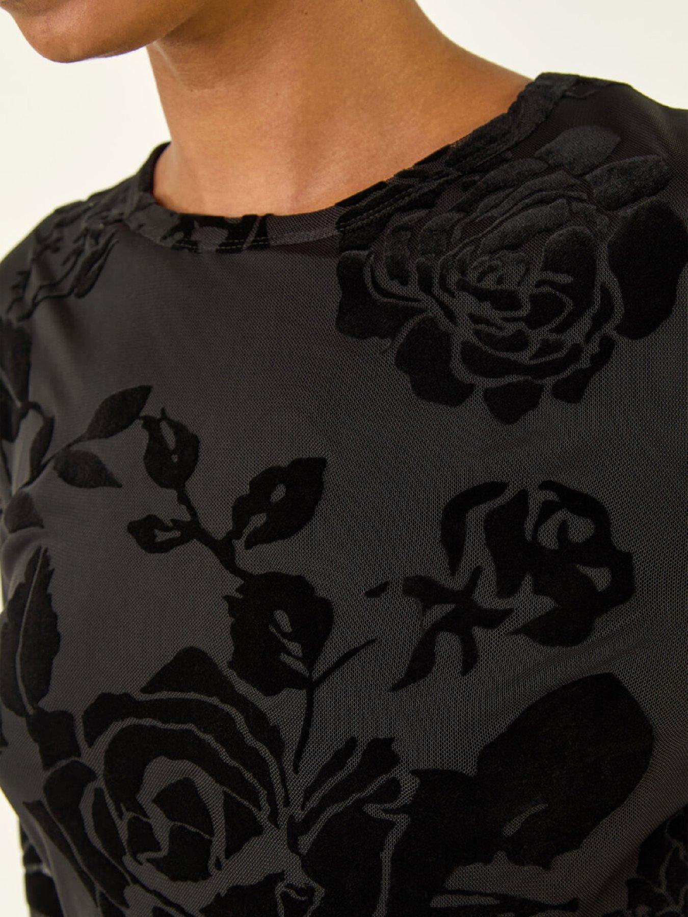 Image 5 of 5 of Roman Textured Velvet Stretch Top - Black