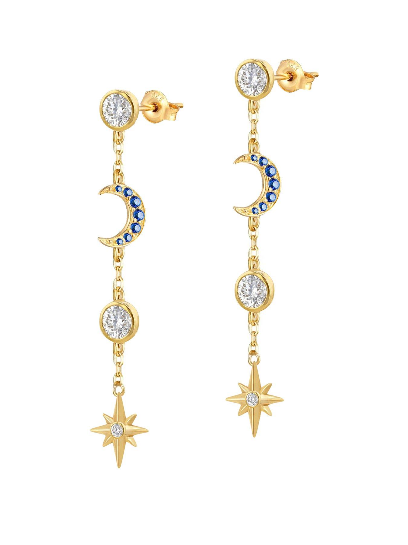 The Love Collection Gold Plated Sterling Silver Celestial Dropper CZ Earrings