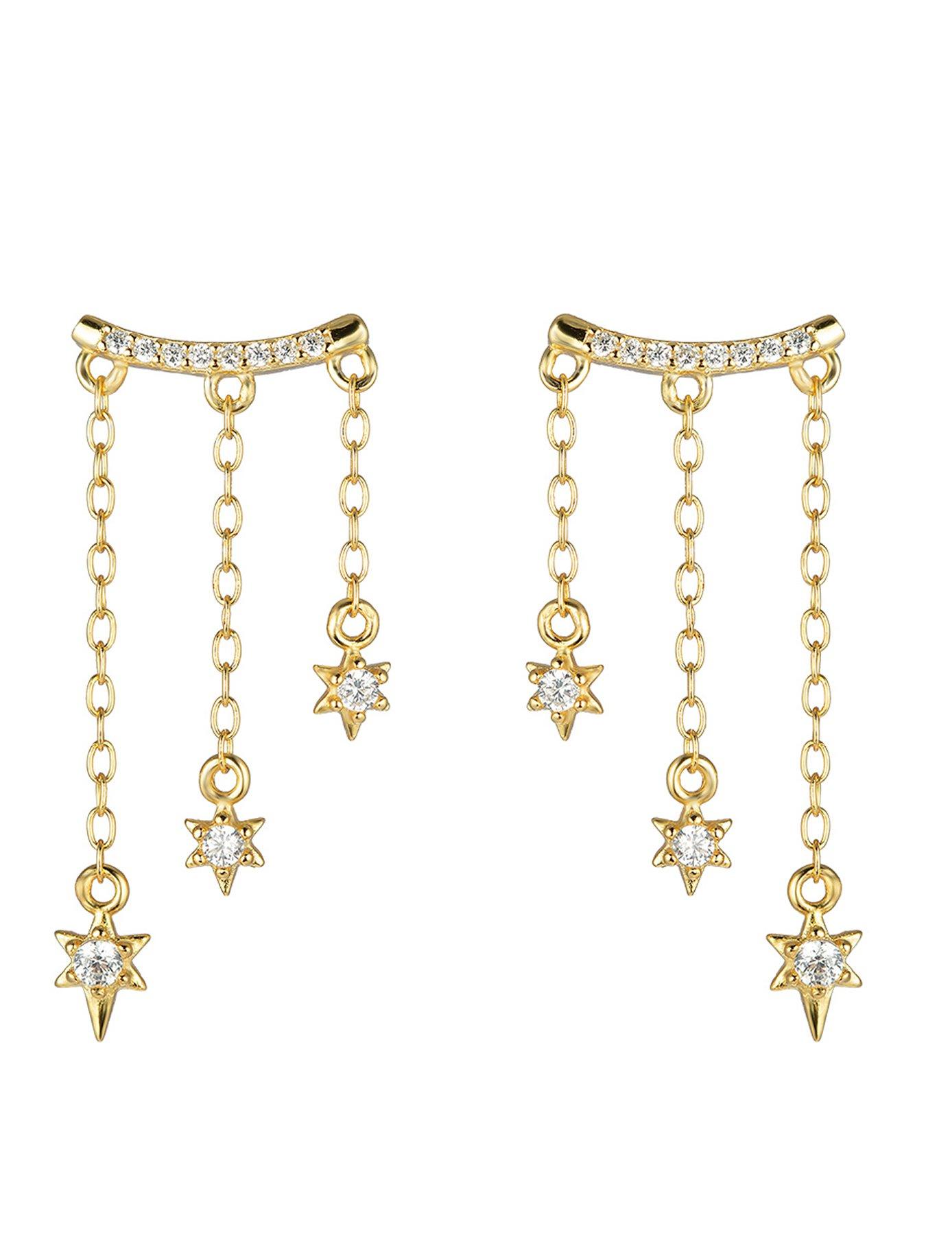 The Love Collection Gold Plated Sterling Silver Triple Star Dropper Earrings