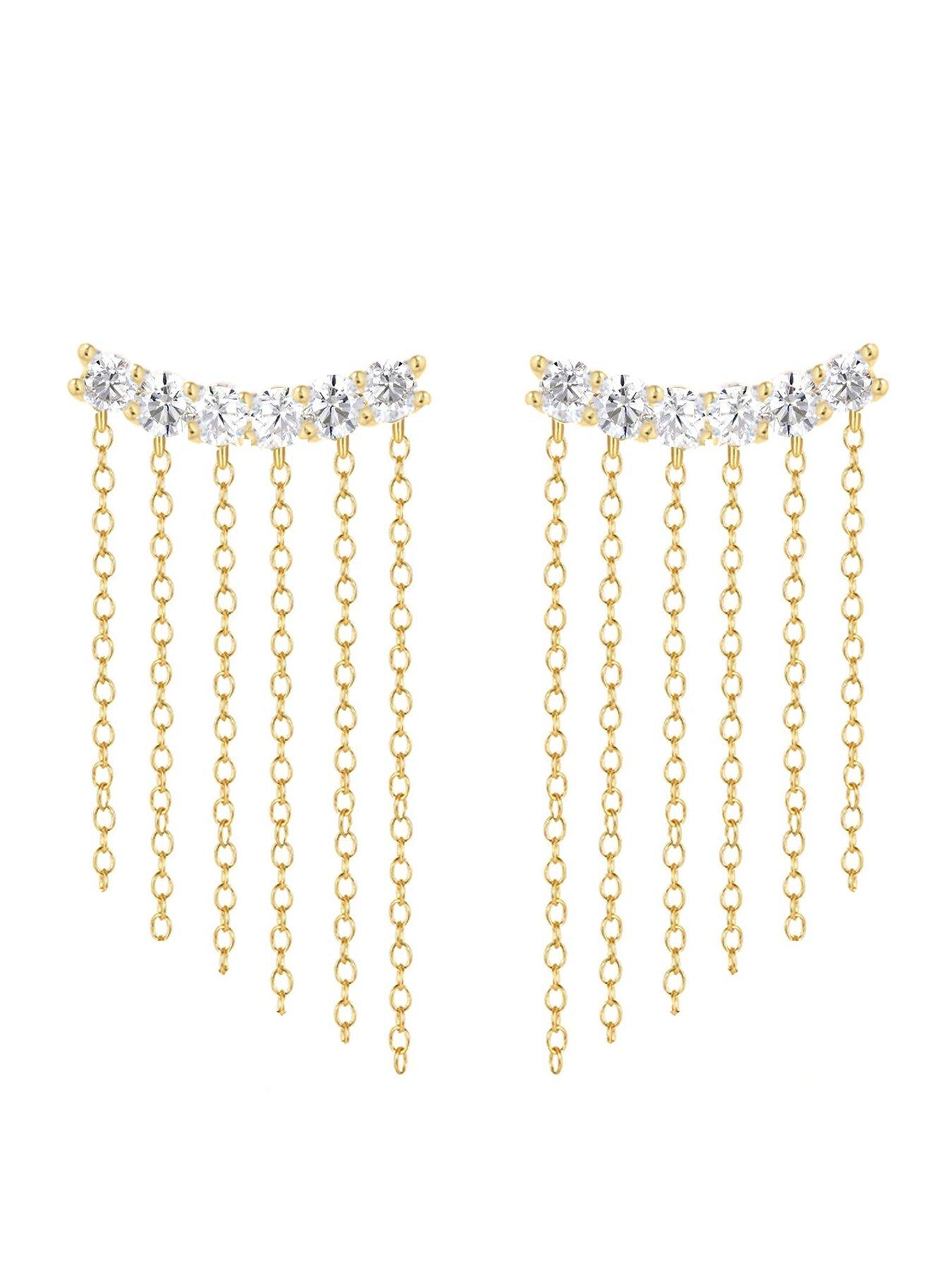 The Love Collection Gold Plated Sterling Silver Waterfall CZ Dropper Earrings