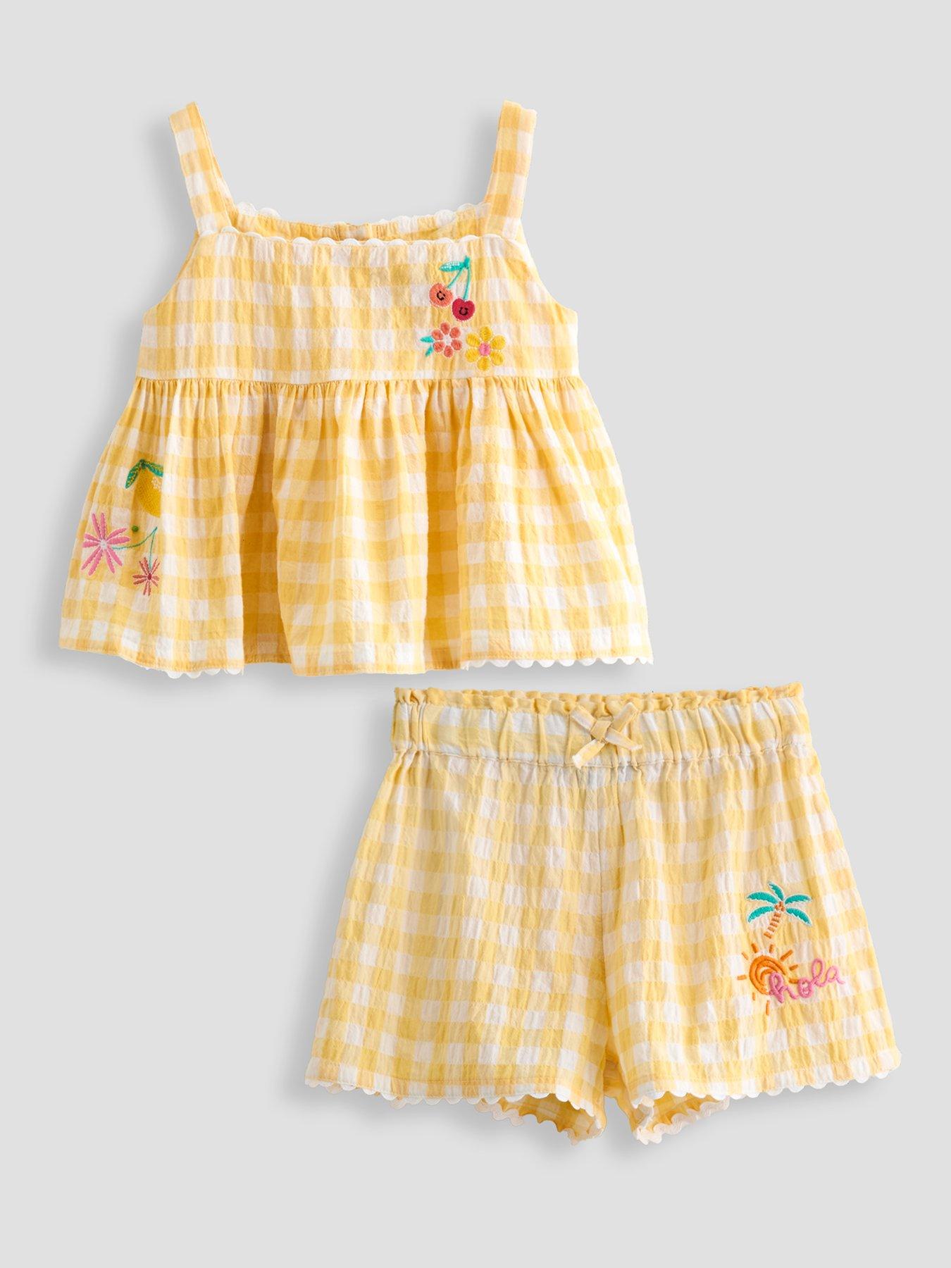 The Very Collection Girls Gingham Embroidered Top  &  Shorts Set - Yellow