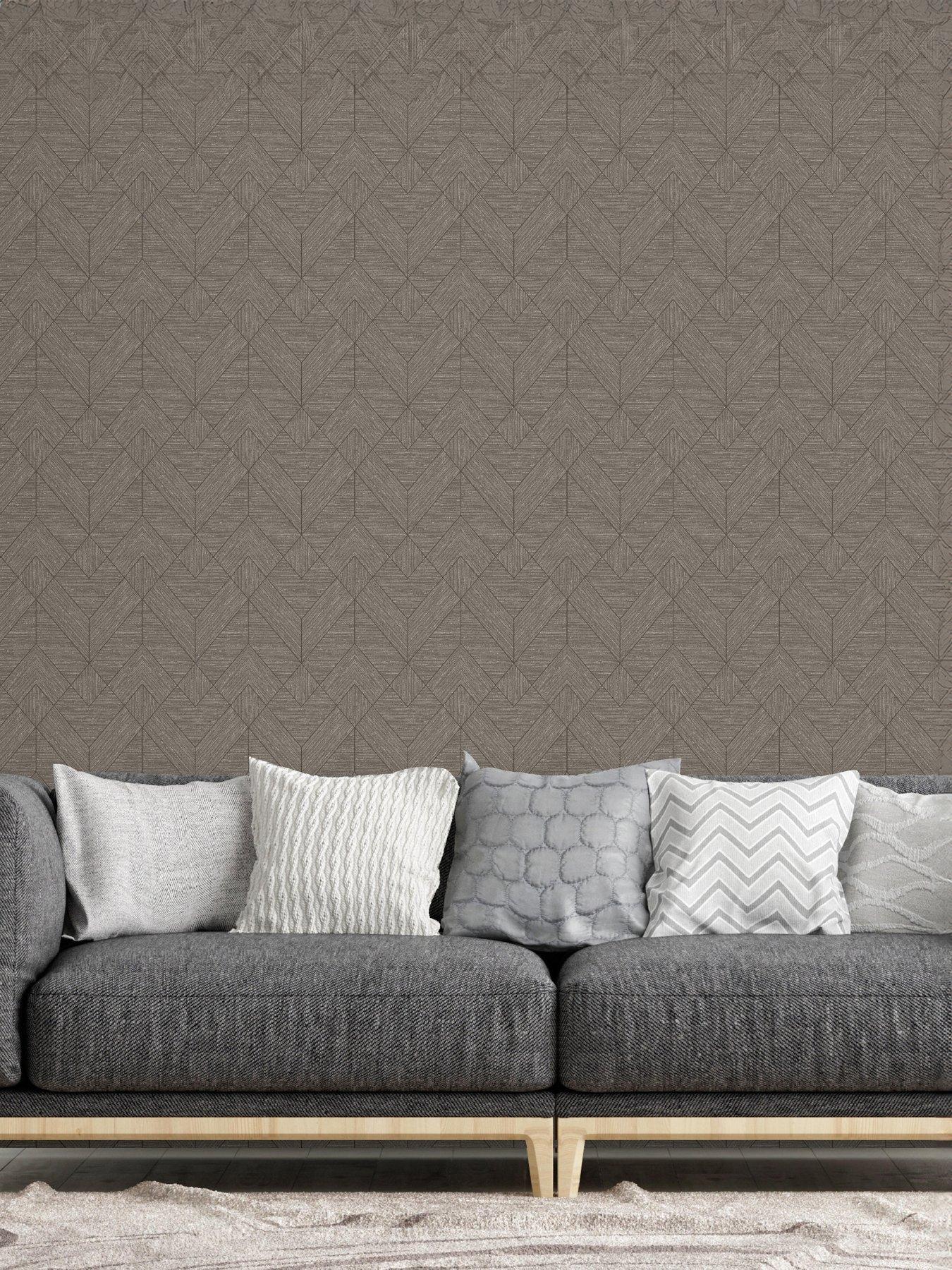 ARTHOUSE Wood Grain Geo Charcoal / Gold Wallpaper