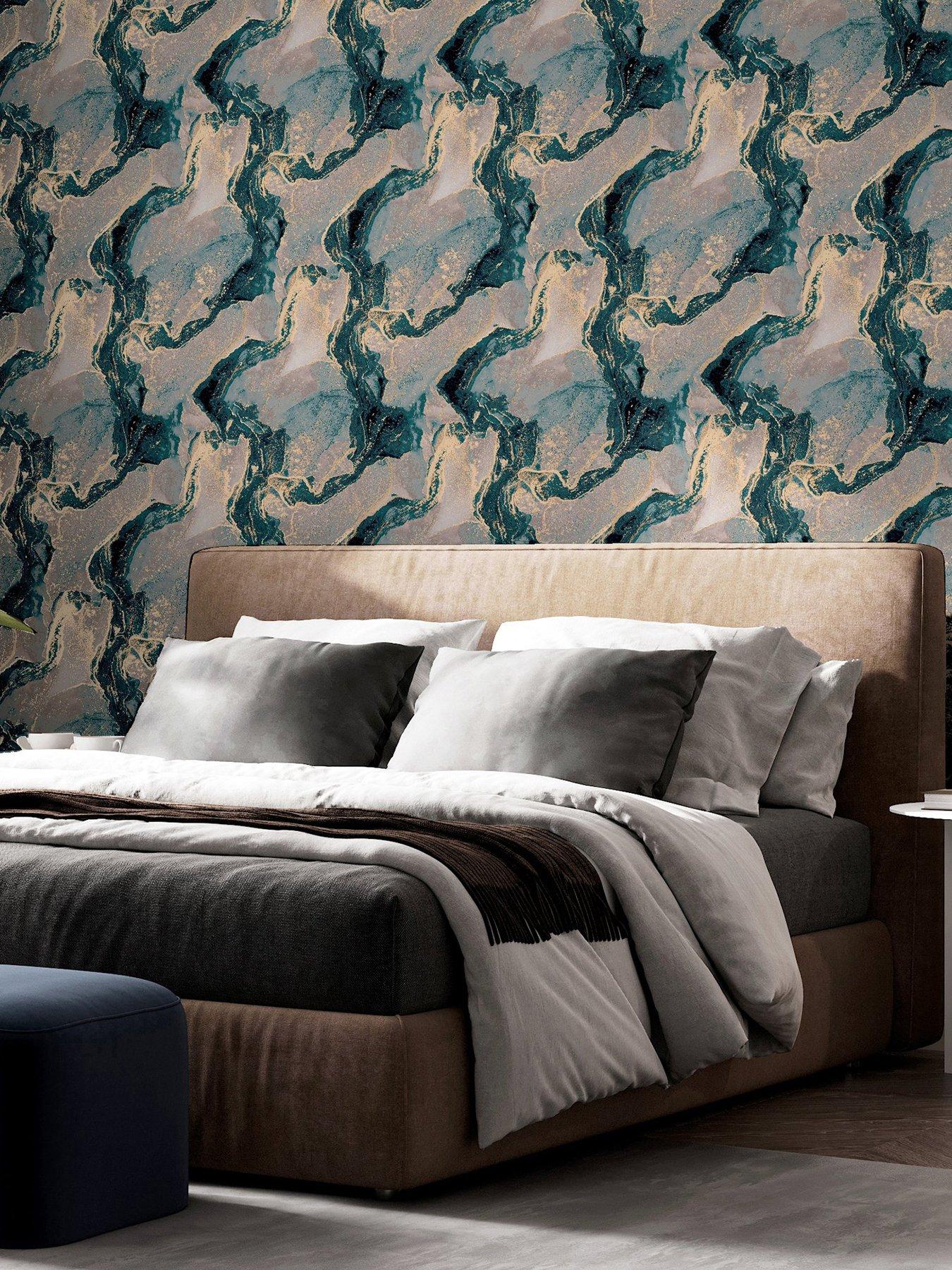 Arthouse Abstract Marble Teal/Gold Wallpaper