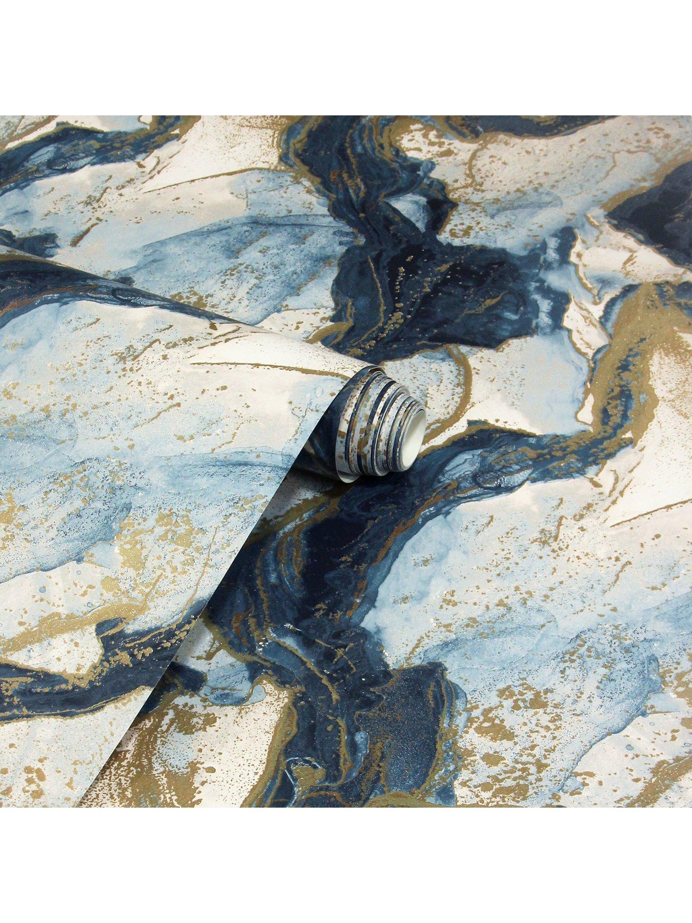 Image 3 of 6 of ARTHOUSE Abstract Marble Teal/gold Wallpaper