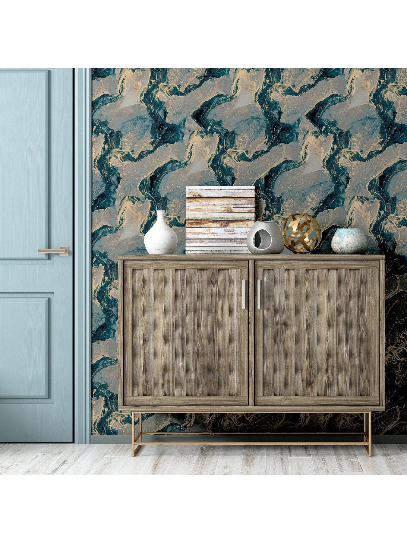 Image 4 of 6 of ARTHOUSE Abstract Marble Teal/gold Wallpaper