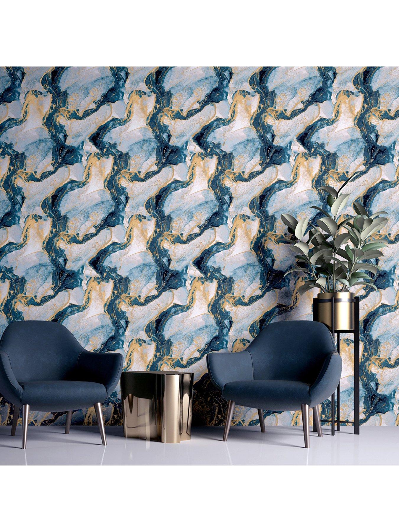 Image 5 of 6 of ARTHOUSE Abstract Marble Teal/gold Wallpaper