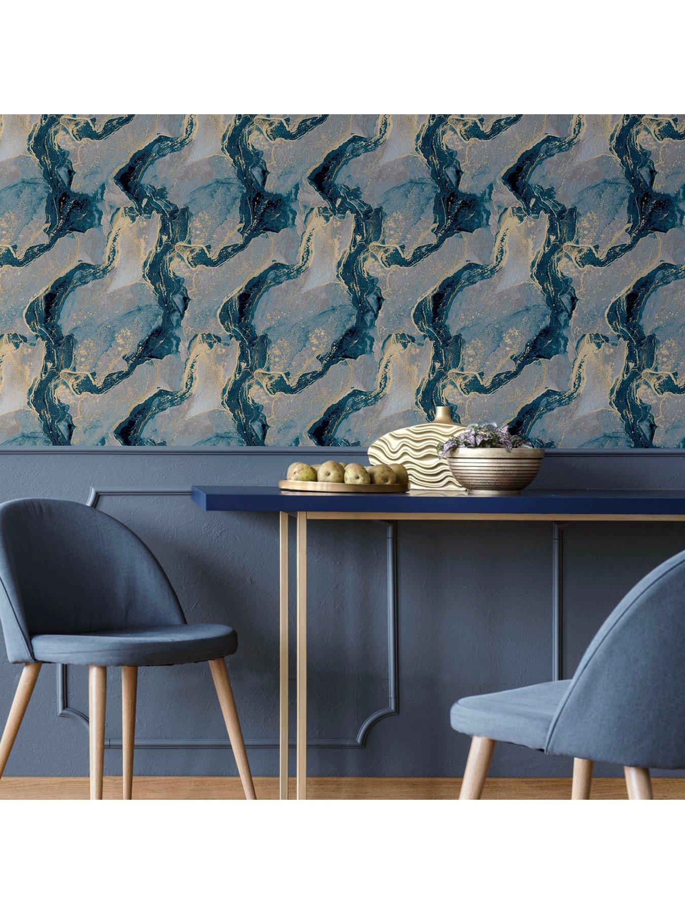 Image 6 of 6 of ARTHOUSE Abstract Marble Teal/gold Wallpaper