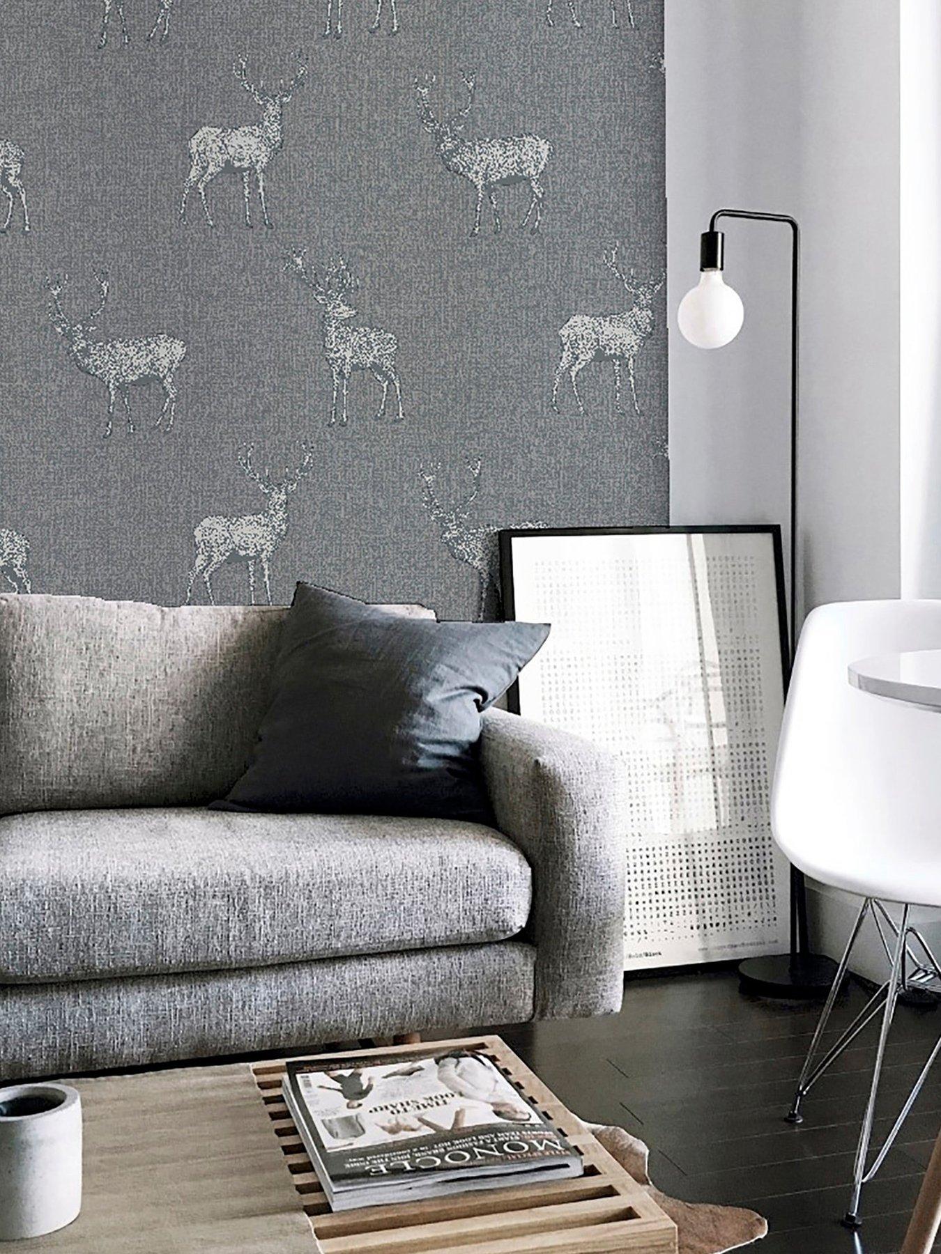 ARTHOUSE Heritage Stag Grey/silver Wallpaper