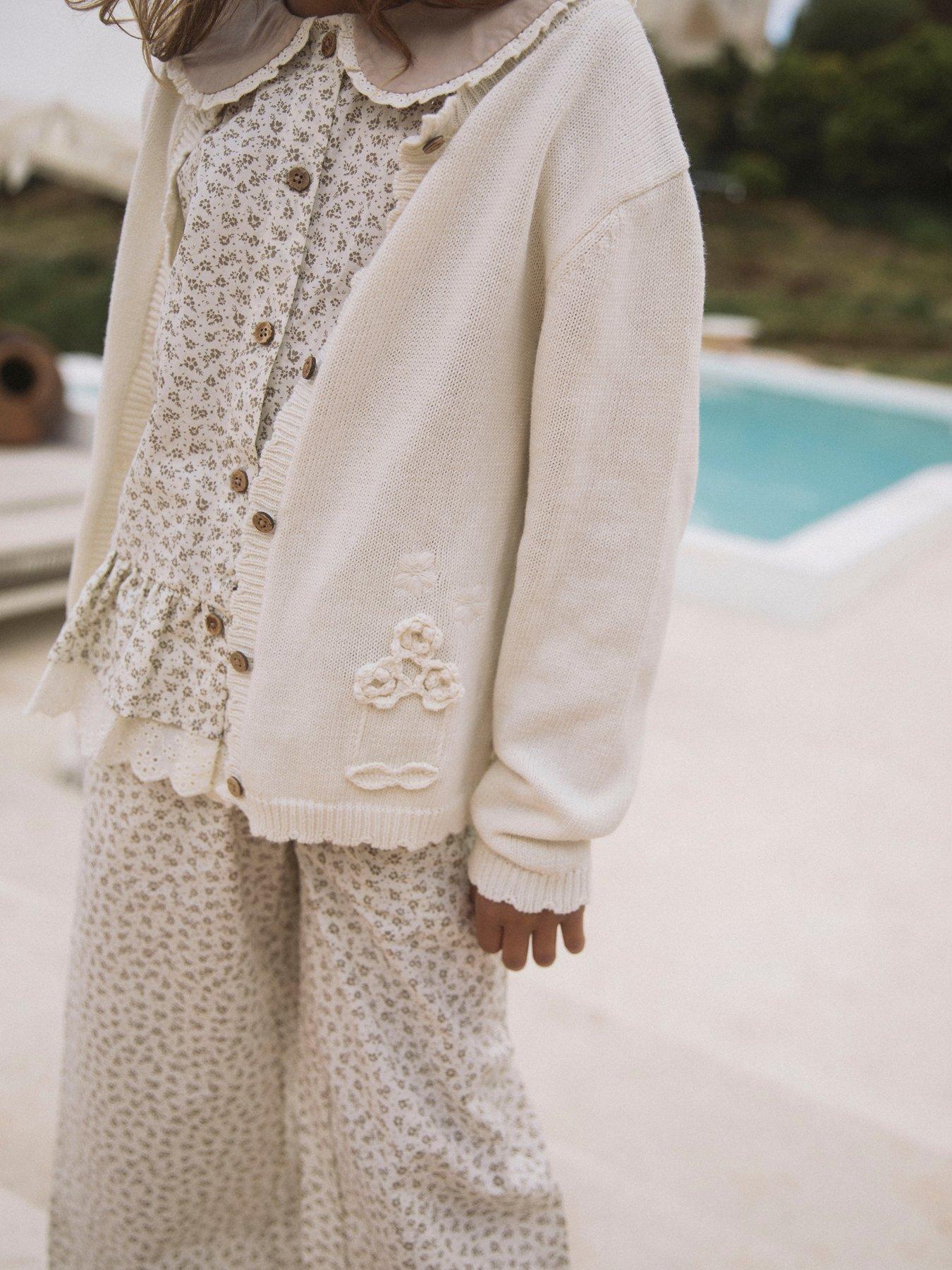Image 1 of 4 of Lil Atelier Mini Girls Floral Collared Short Sleeve Co-ord Blosue - Cream