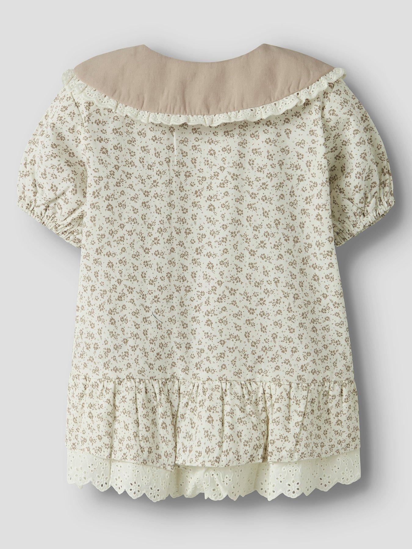 Image 3 of 4 of Lil Atelier Mini Girls Floral Collared Short Sleeve Co-ord Blosue - Cream