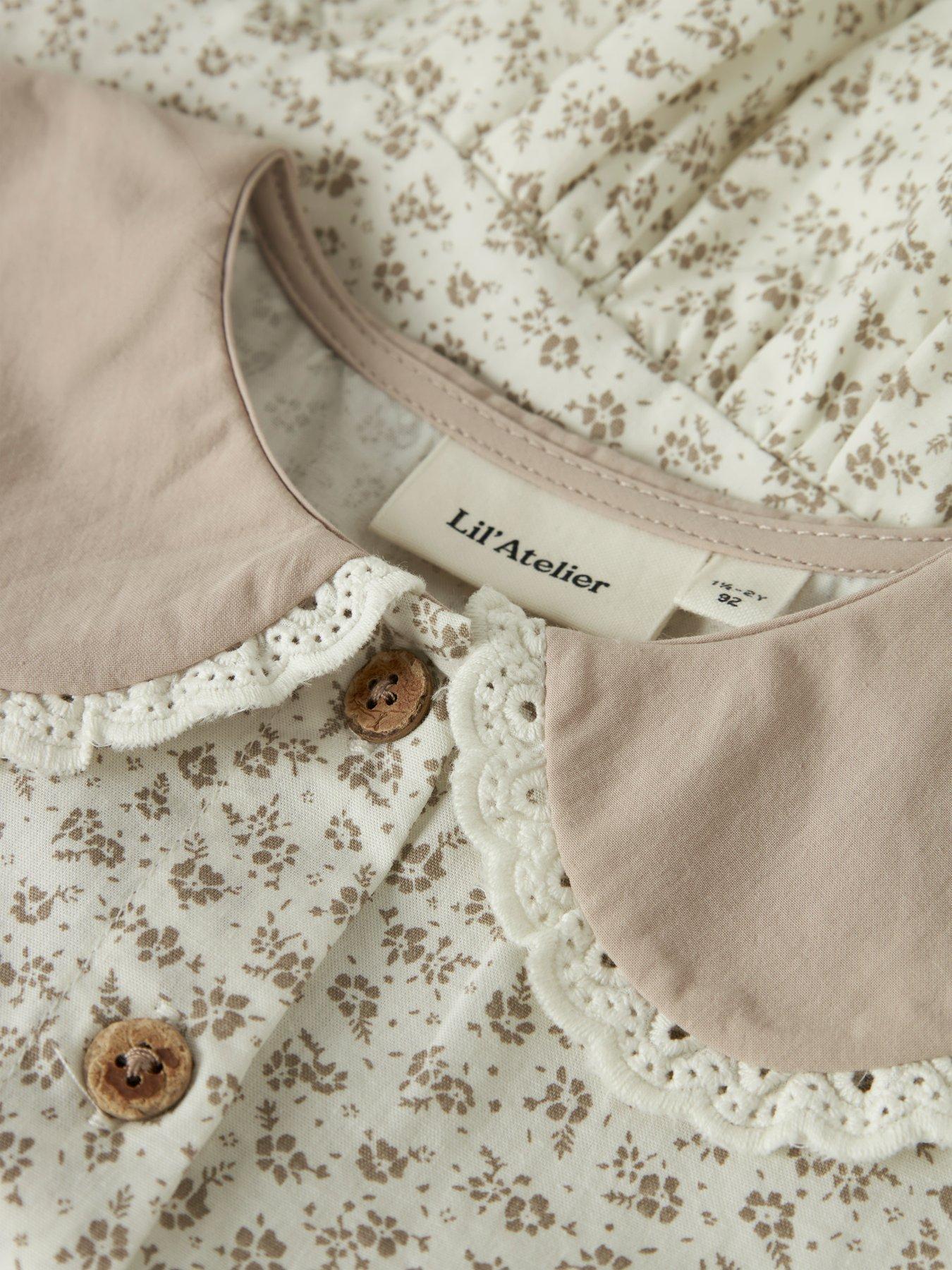 Image 4 of 4 of Lil Atelier Mini Girls Floral Collared Short Sleeve Co-ord Blosue - Cream