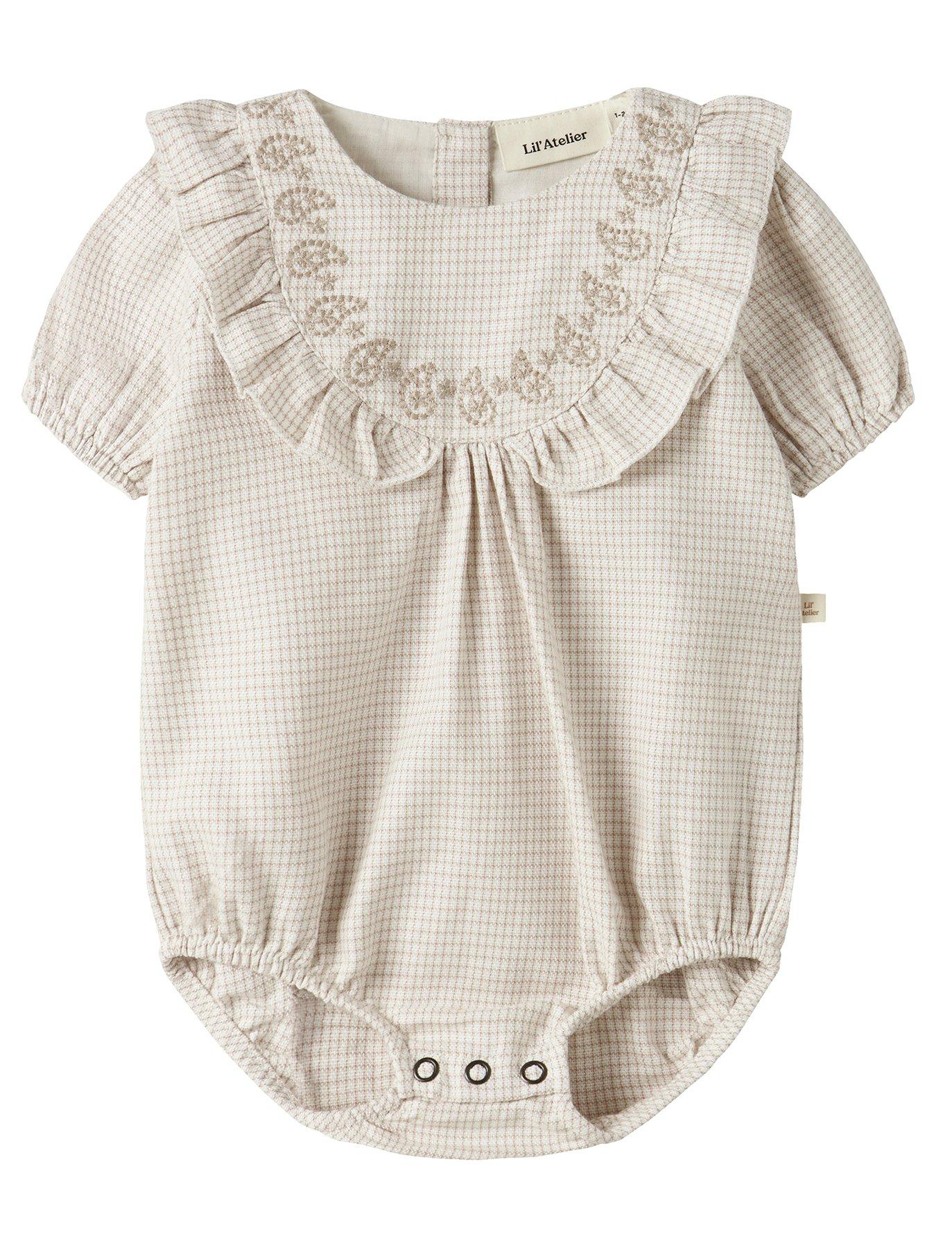 Lil Atelier Baby Girls Check Romper, Coconut Milk, Size 6-9 Months