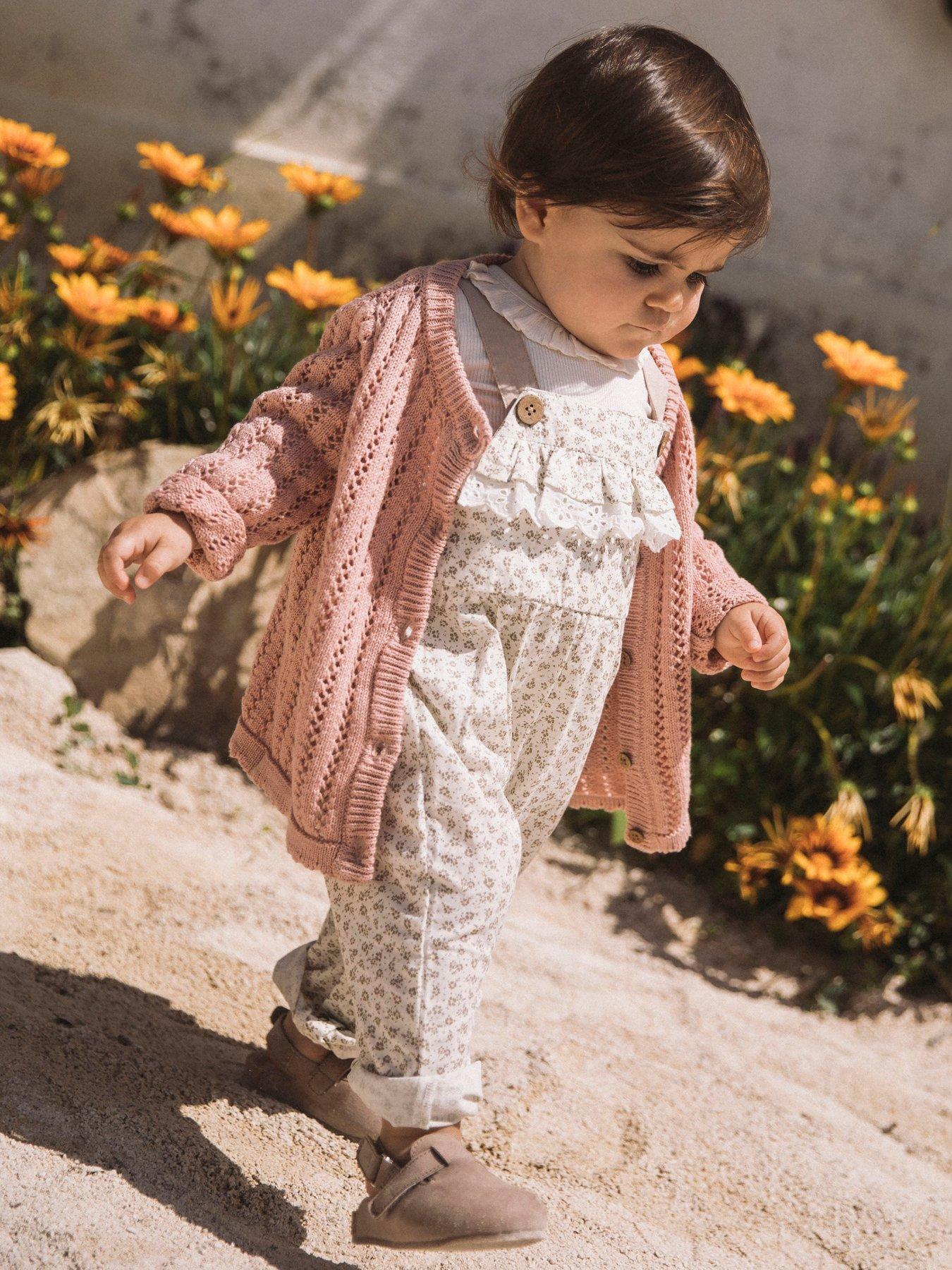 Lil Atelier Baby Girls Woven Floral Dungarees - Cream