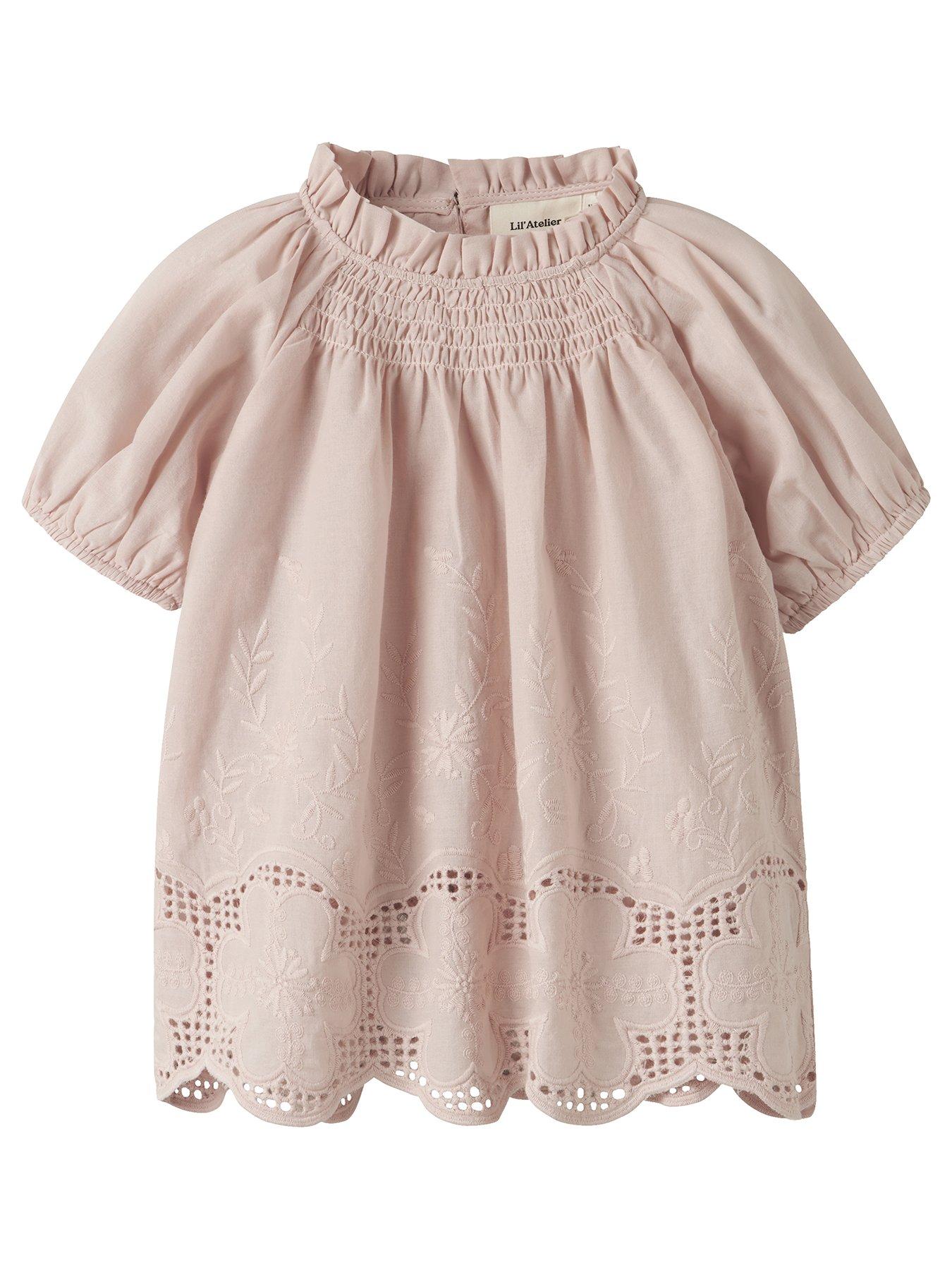 Lil Atelier Mini Girls Short Sleeve Woven Embroidered Co-ord Blouse - Light Pink