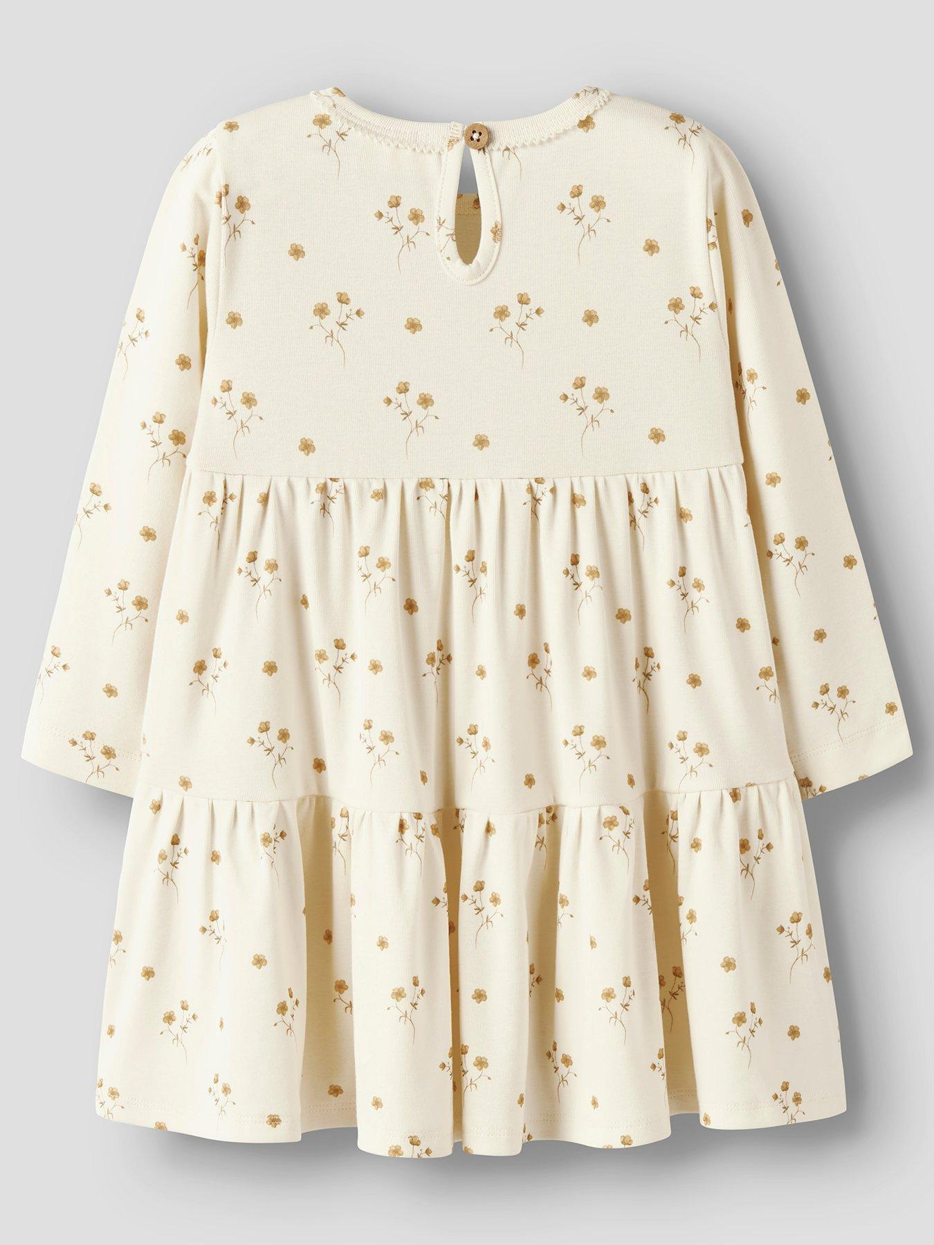 Image 3 of 5 of Lil Atelier Mini Girls Floral Long Sleeve Jersey Dress - Cream