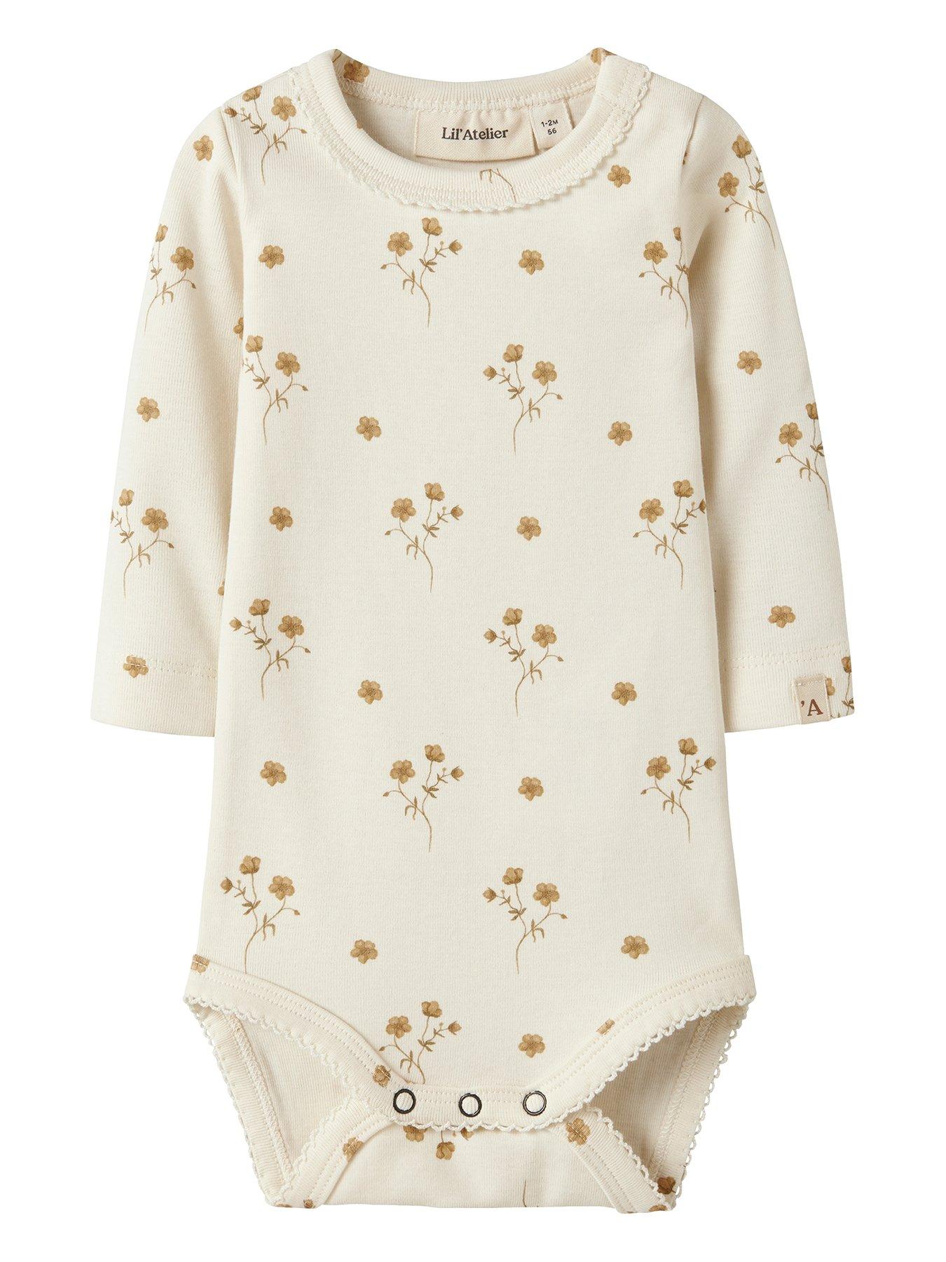 Lil Atelier Baby Girls Floral Long Sleeve Bodysuit - Cream
