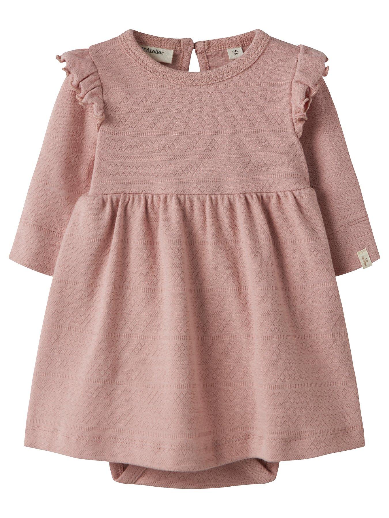 Lil Atelier Baby Girls Jersey Pointelle Long Sleeve Body Dress - Pink