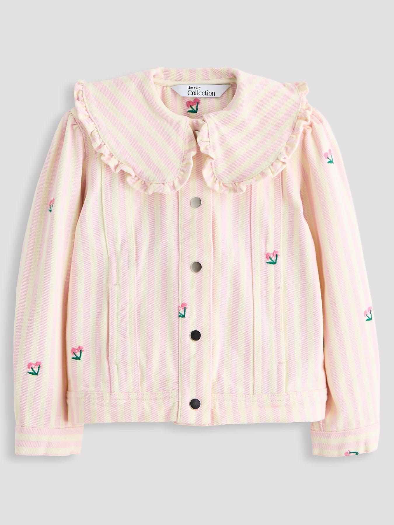 Image 1 of 4 of The Very Collection Girls Embroidered Denim Jacket - Pink/White