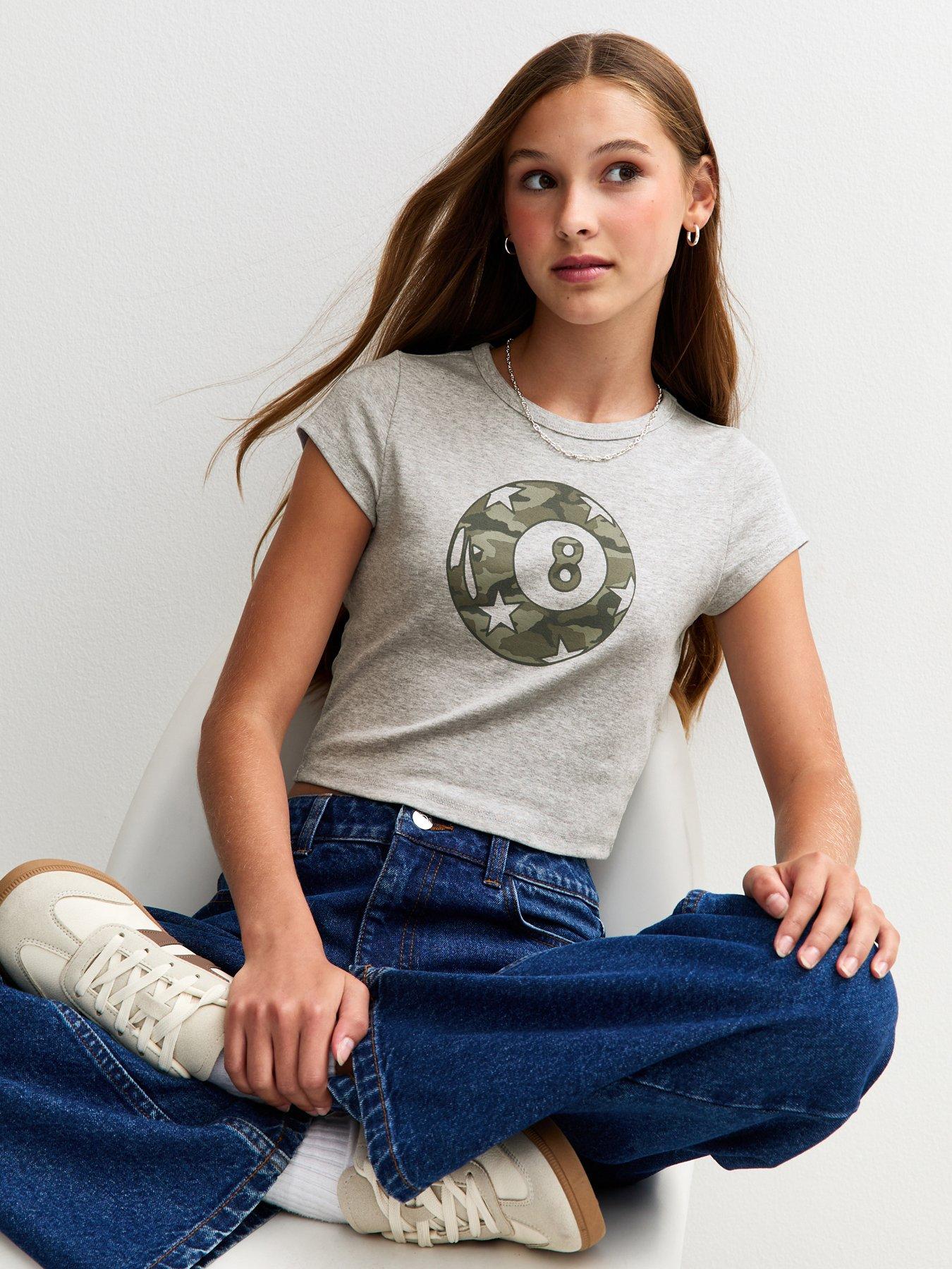 New Look 915 Girls Eight Ball Print T-shirt - Gey