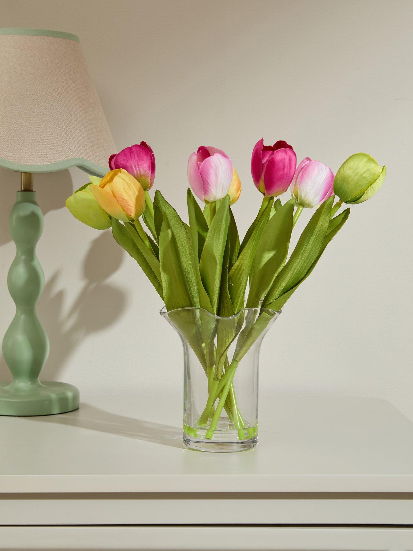 Very Home 32cm Tulips in Frilled Glass Vase