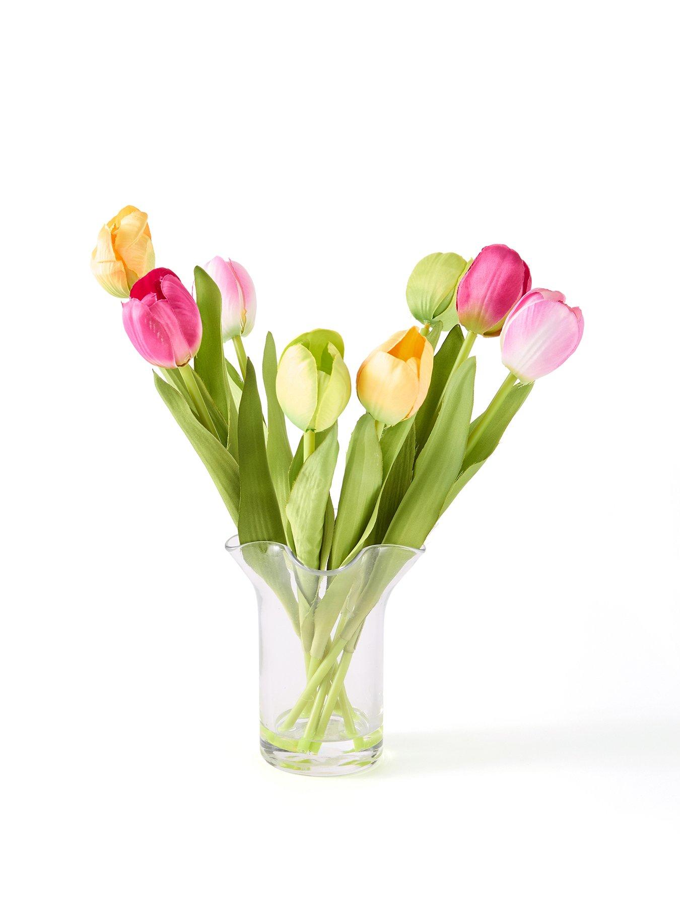 Image 2 of 6 of The Very Collection 32cm Tulips in Frilled Glass Vase