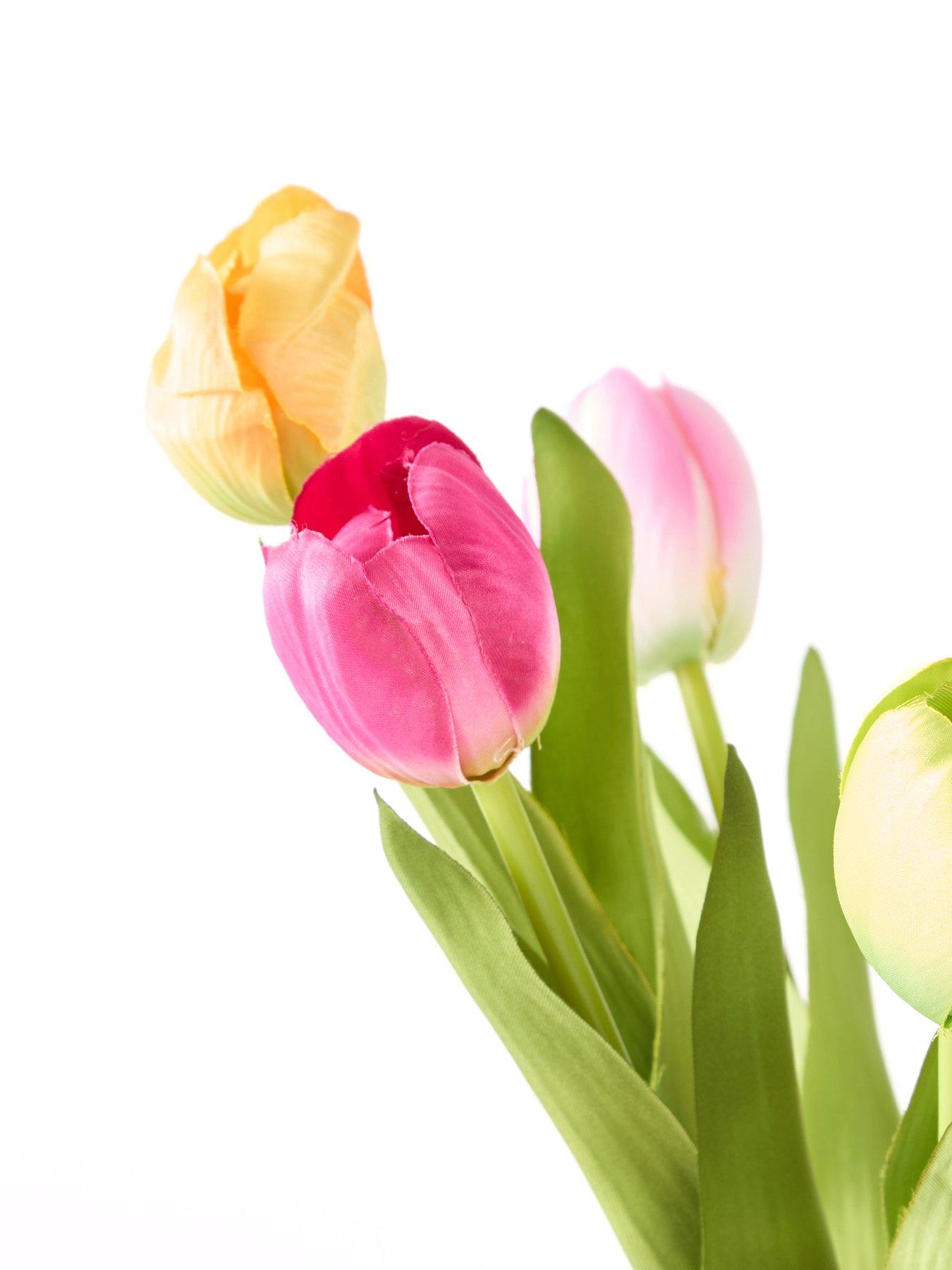 Image 3 of 6 of The Very Collection 32cm Tulips in Frilled Glass Vase