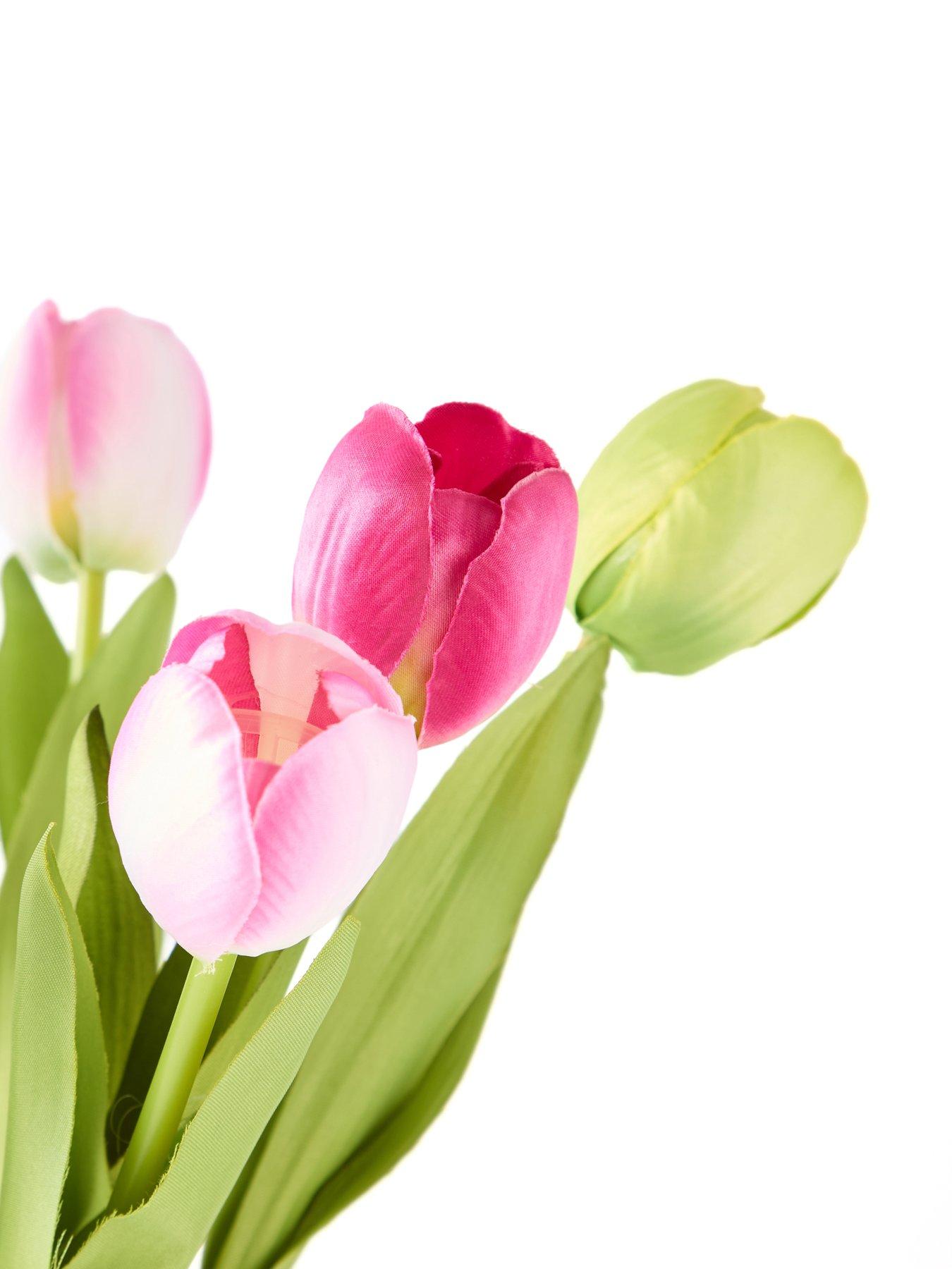 Image 5 of 6 of The Very Collection 32cm Tulips in Frilled Glass Vase