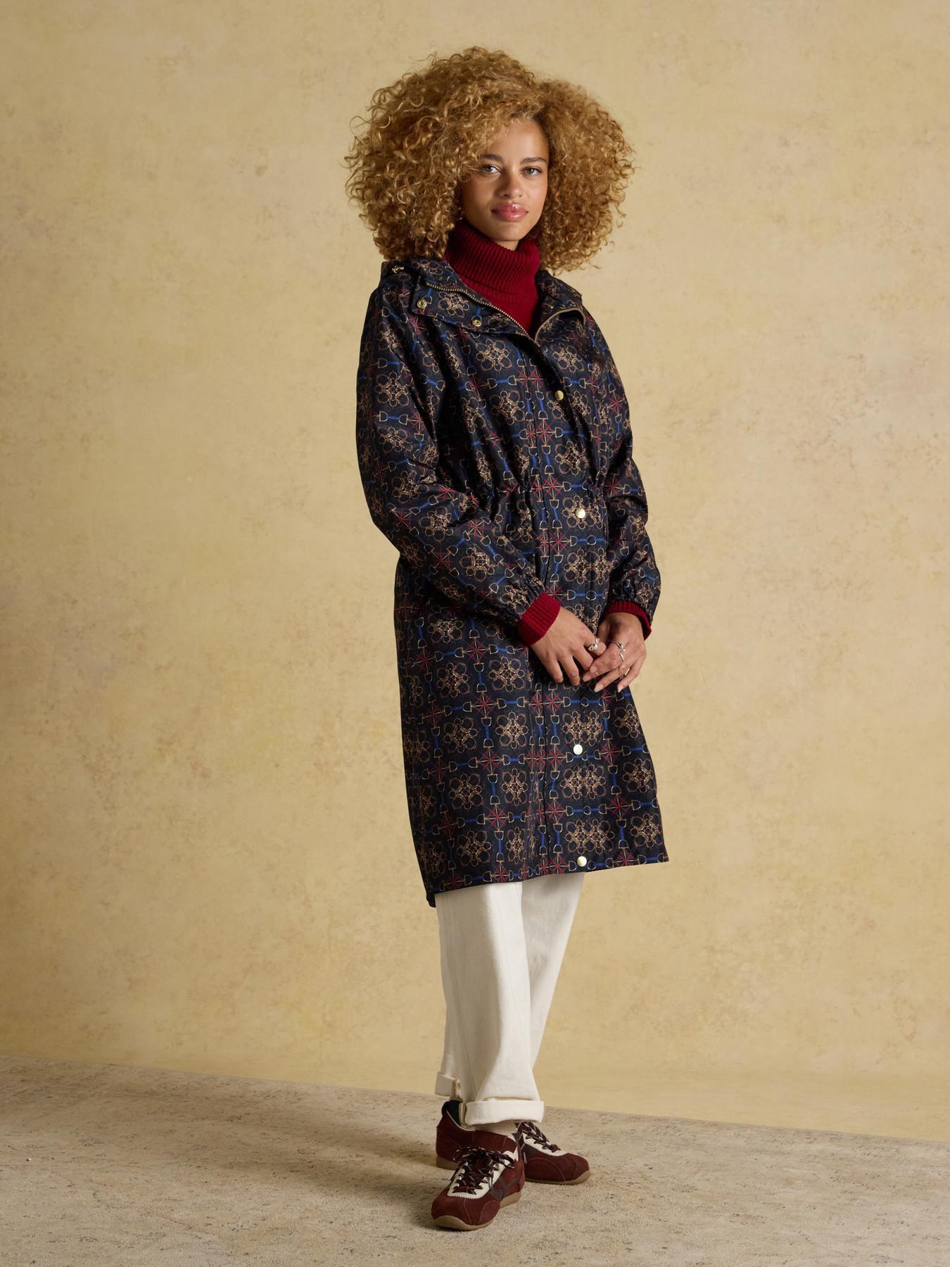 Joules: Holkham Horse Tack Waterproof Packable Raincoat With Hood - Navy