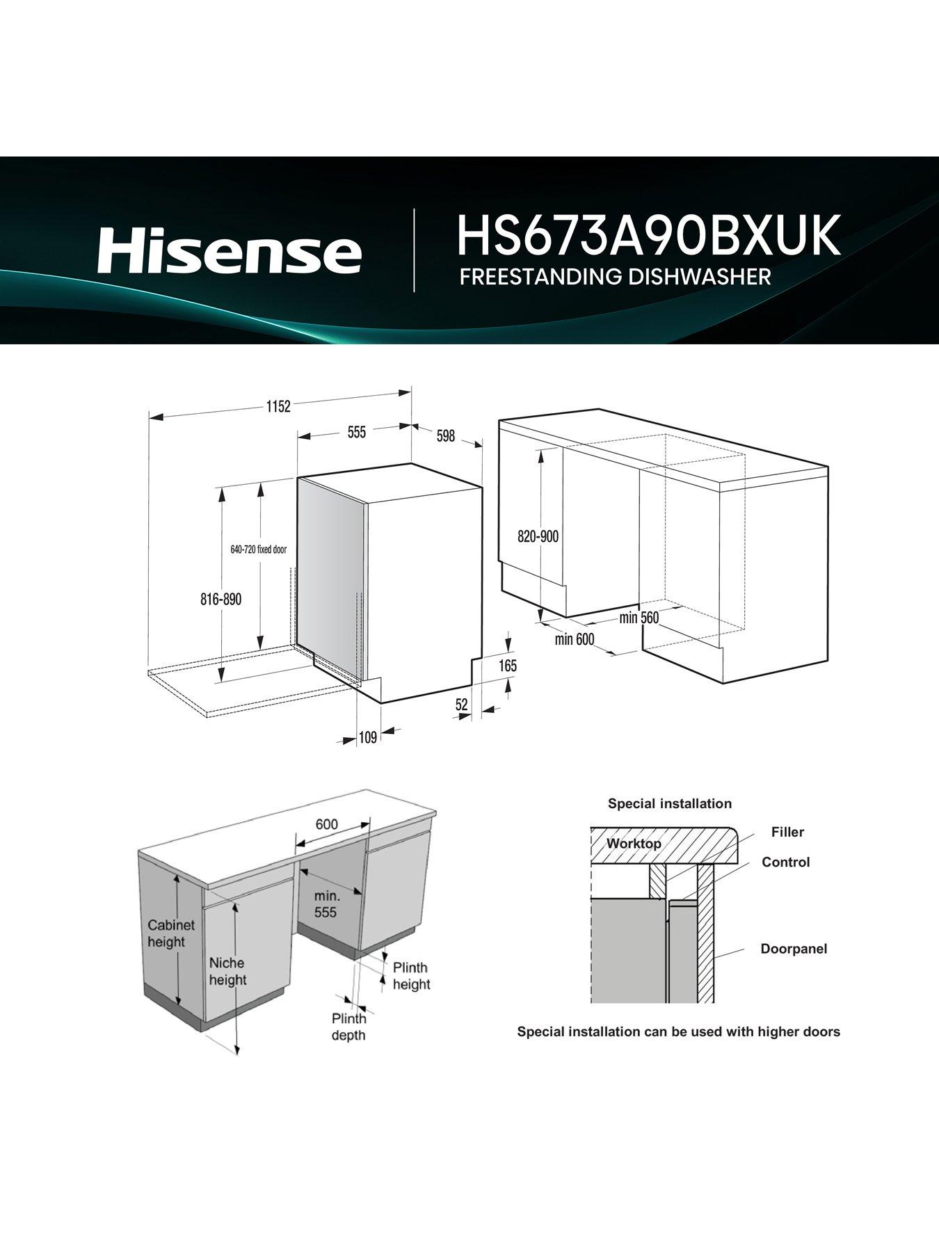 Image 6 of 7 of Hisense HS673A90BXUK Full Size WiFi-enabled Dishwasher - Black Inox