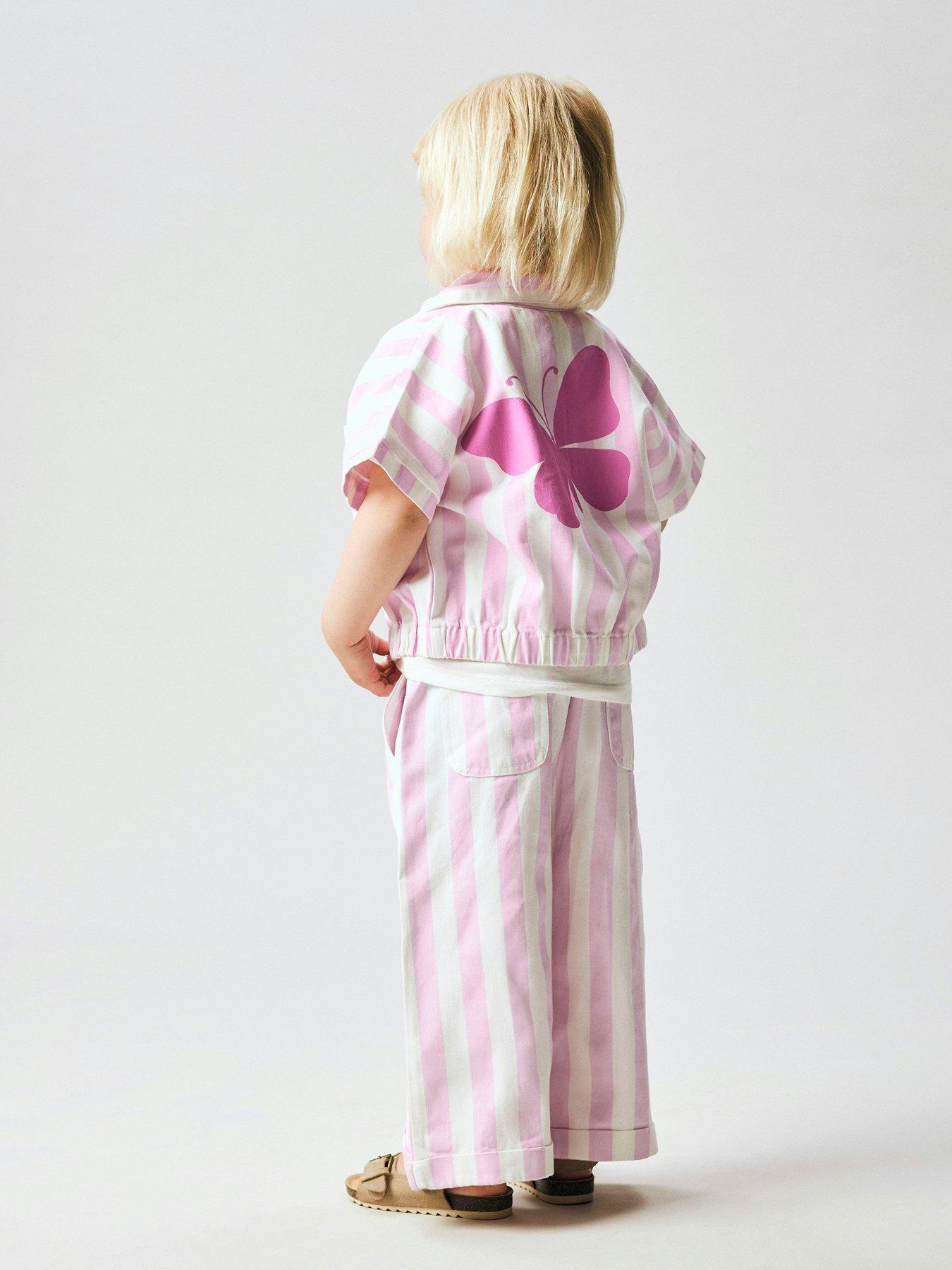 Image 1 of 6 of Name It Mini Girls 2 Piece Stripe Butterfly Back Print Twill Set - Light Pink