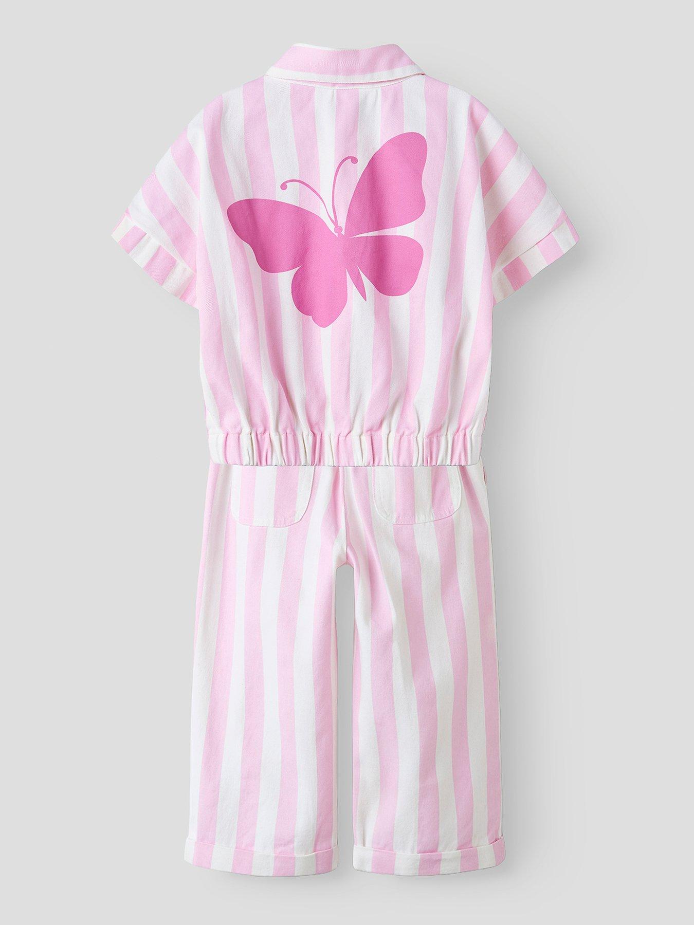 Image 3 of 6 of Name It Mini Girls 2 Piece Stripe Butterfly Back Print Twill Set - Light Pink