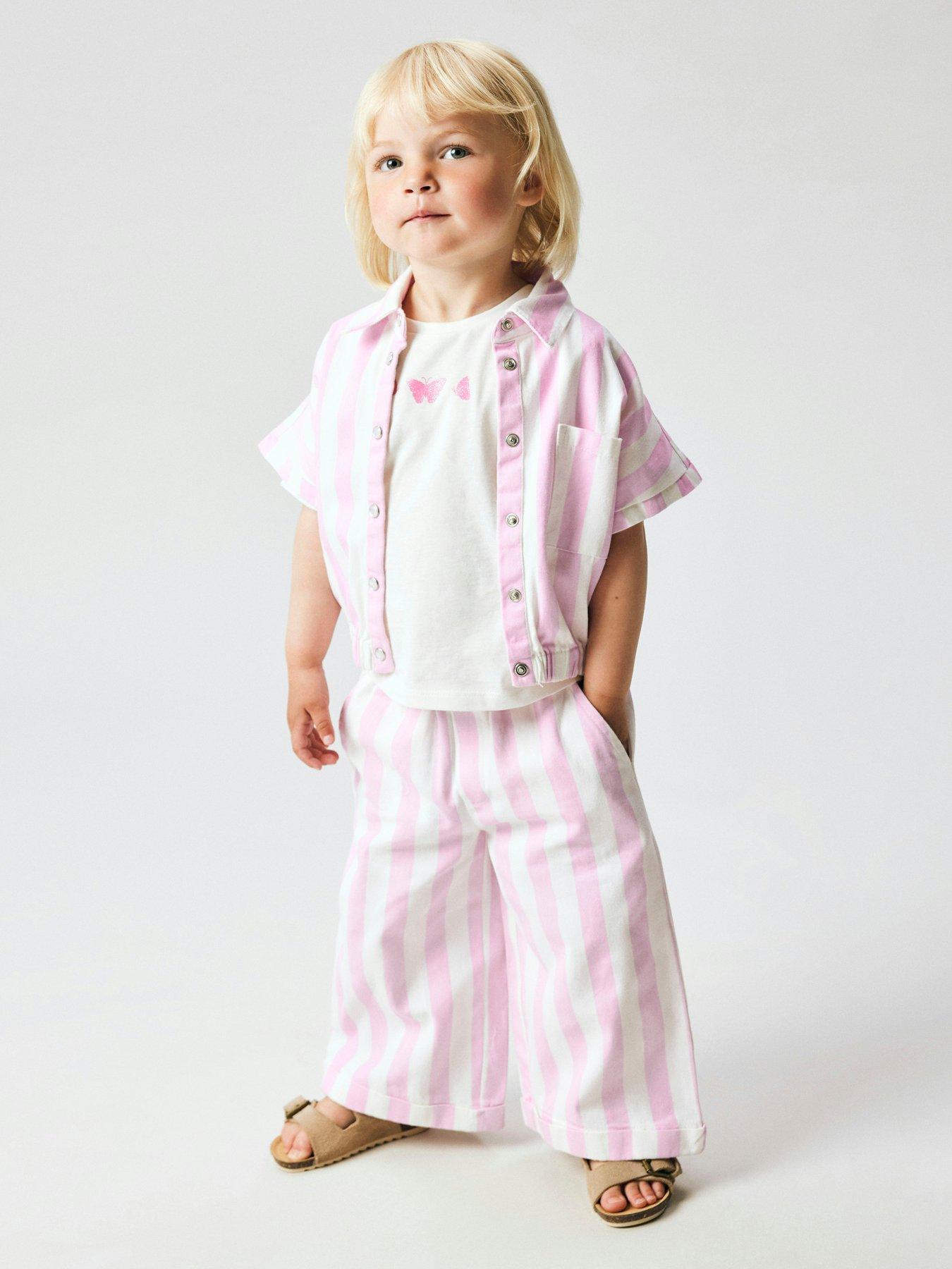Image 6 of 6 of Name It Mini Girls 2 Piece Stripe Butterfly Back Print Twill Set - Light Pink