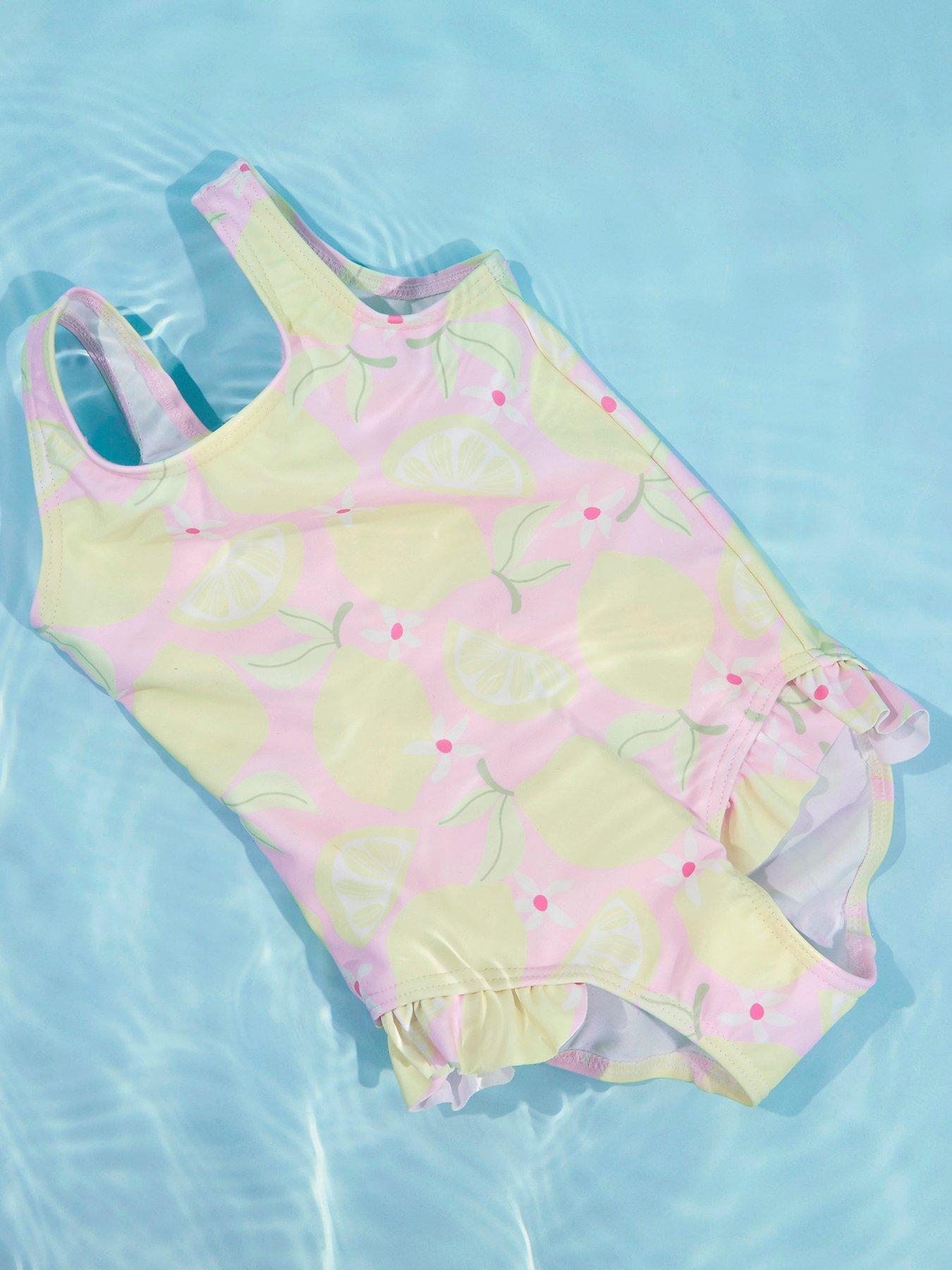 Name It Mini Girls Lemon Print Swimsuit, Pirouette, Size Age: 1-2 Years