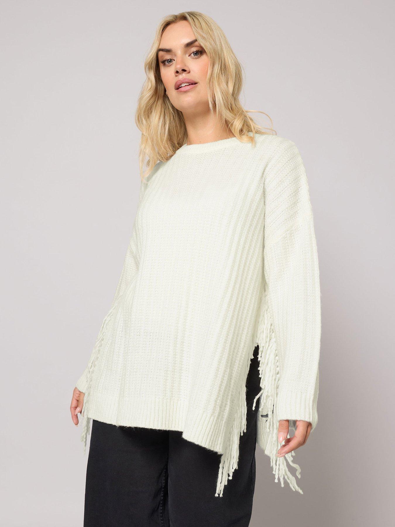 Yours Curve Slip Side Fringed Tunic - Ivory
