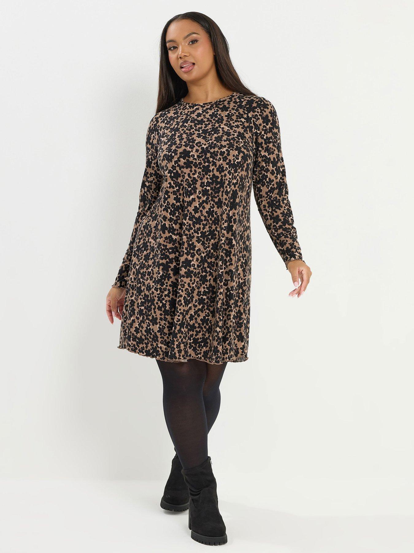 Yours Curve Printed Rib Tunic Dress - Natural