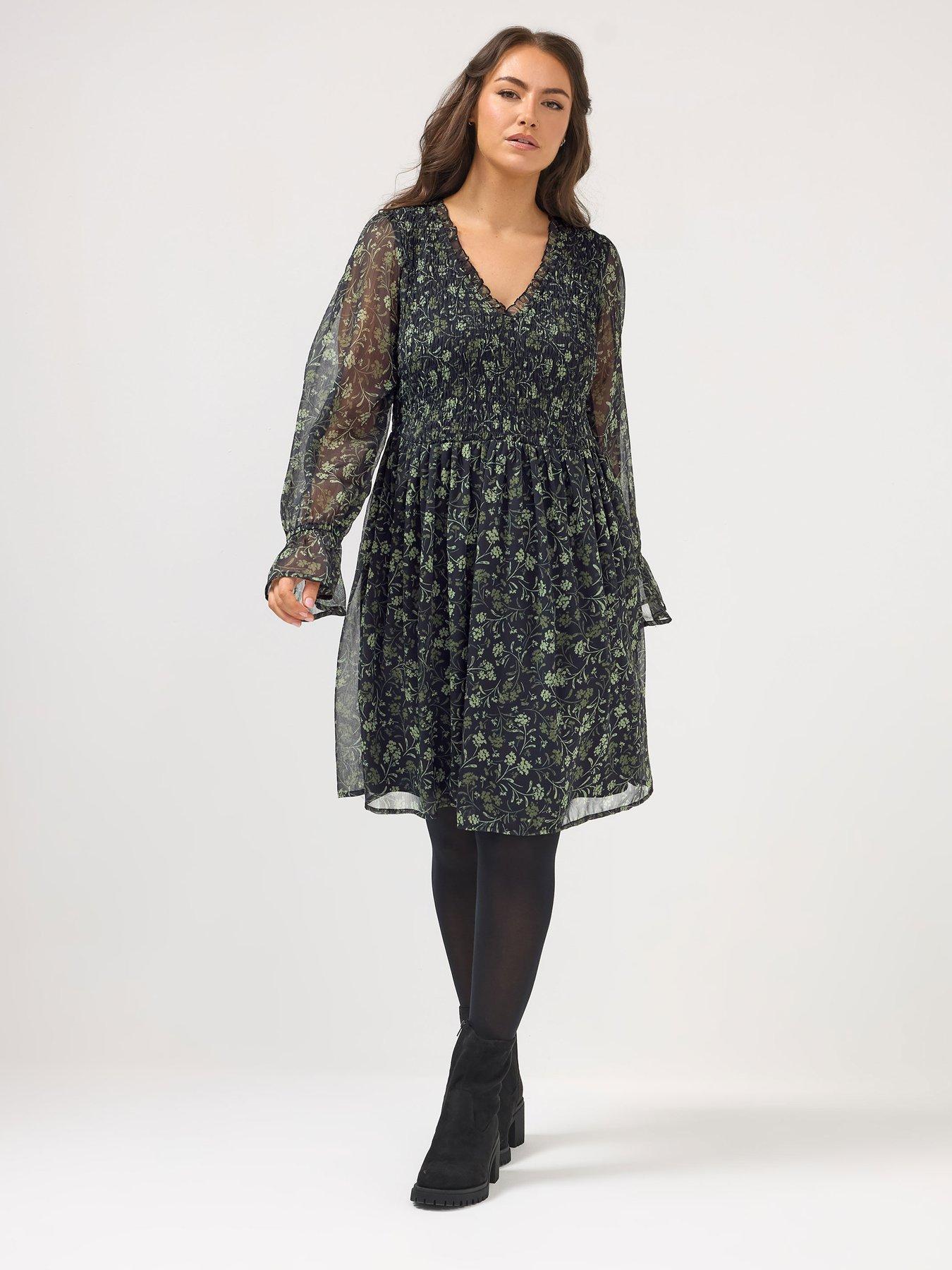 Yours Curve Shirred Mini Dress - Black | Very