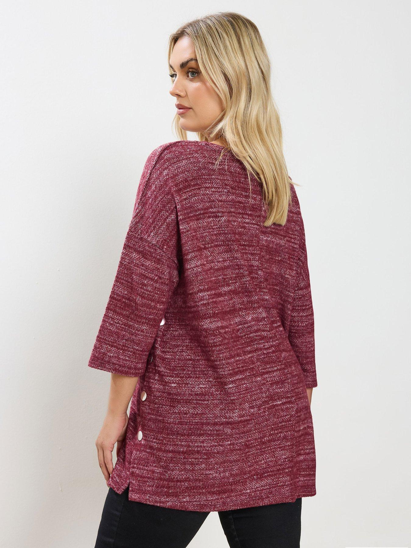 Yours Curve Knitted Side Button Top - Red | Very