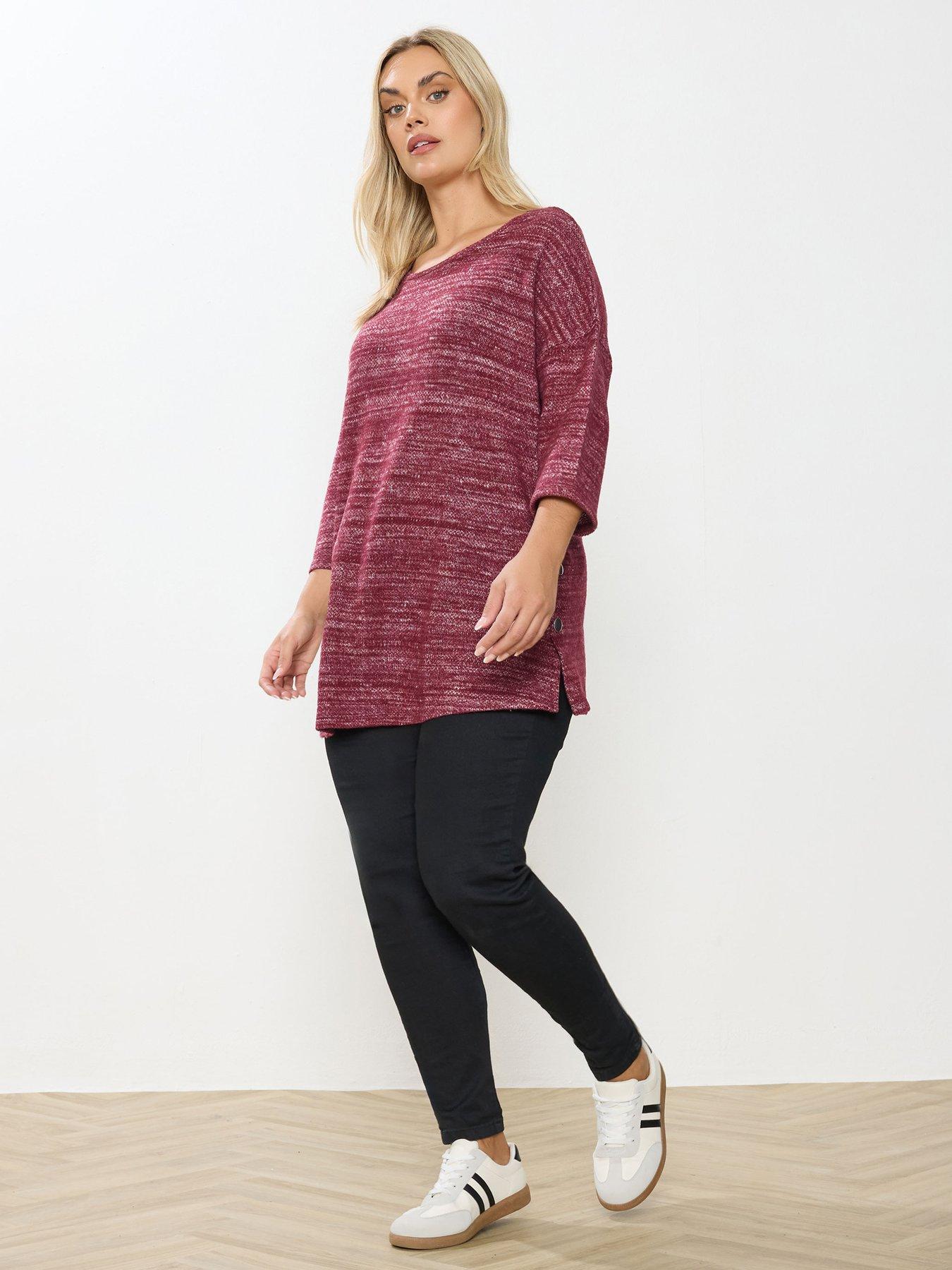 Yours Curve Knitted Side Button Top - Red | Very