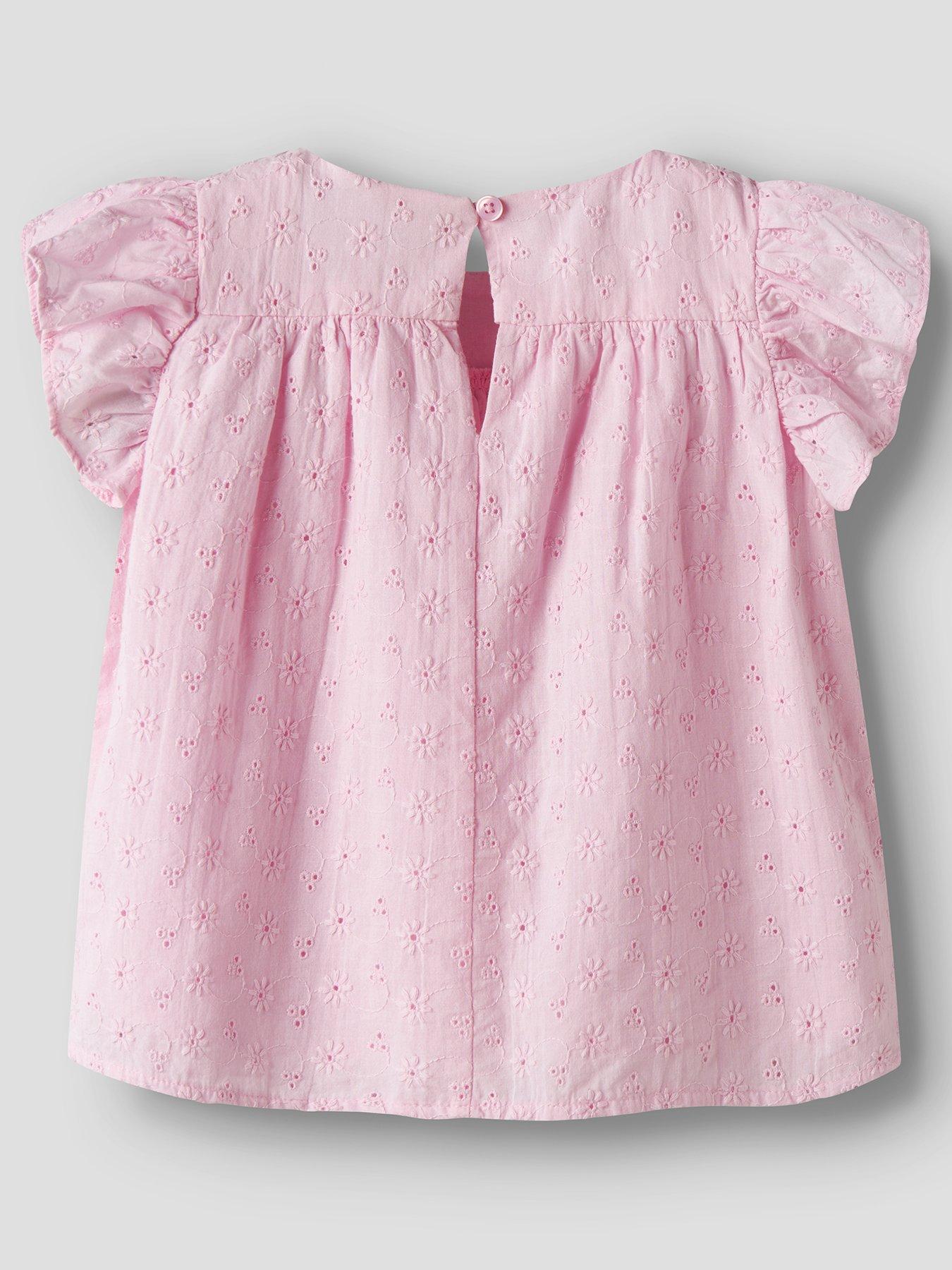 Image 2 of 3 of Name It Mini Girls Floral Embroidered Short Sleeve Co-ord Blouse - Light Pink