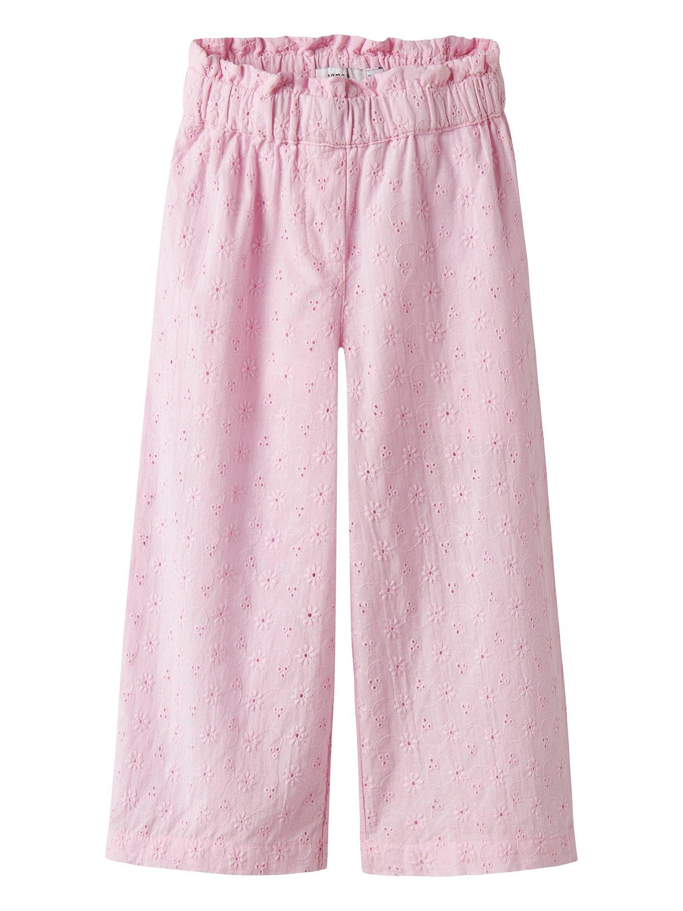 Image 2 of 5 of Name It Mini Girls Floral Embroidered Co-ord Trousers - Light Pink