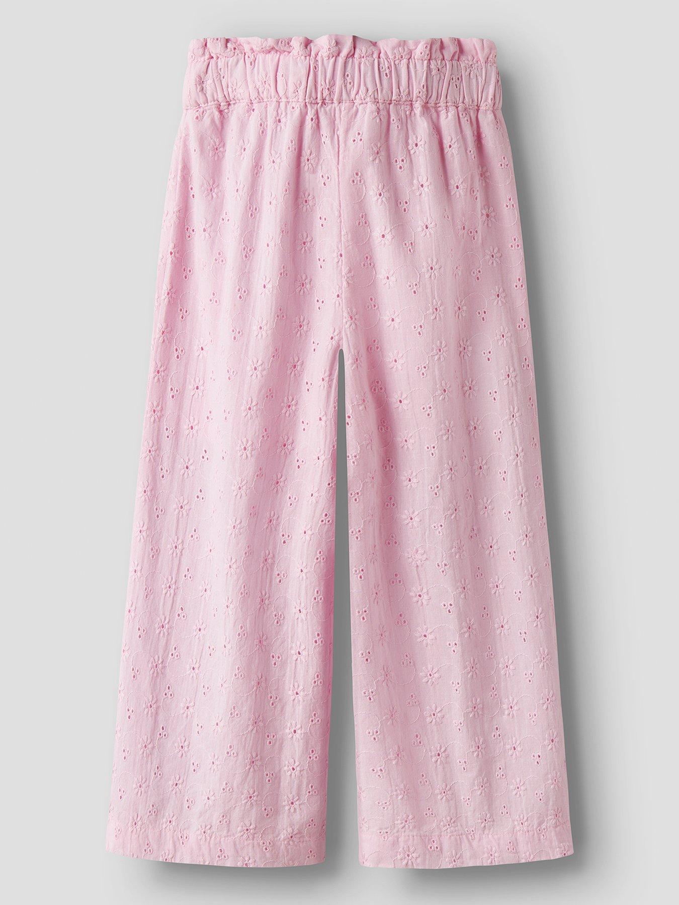 Image 3 of 5 of Name It Mini Girls Floral Embroidered Co-ord Trousers - Light Pink