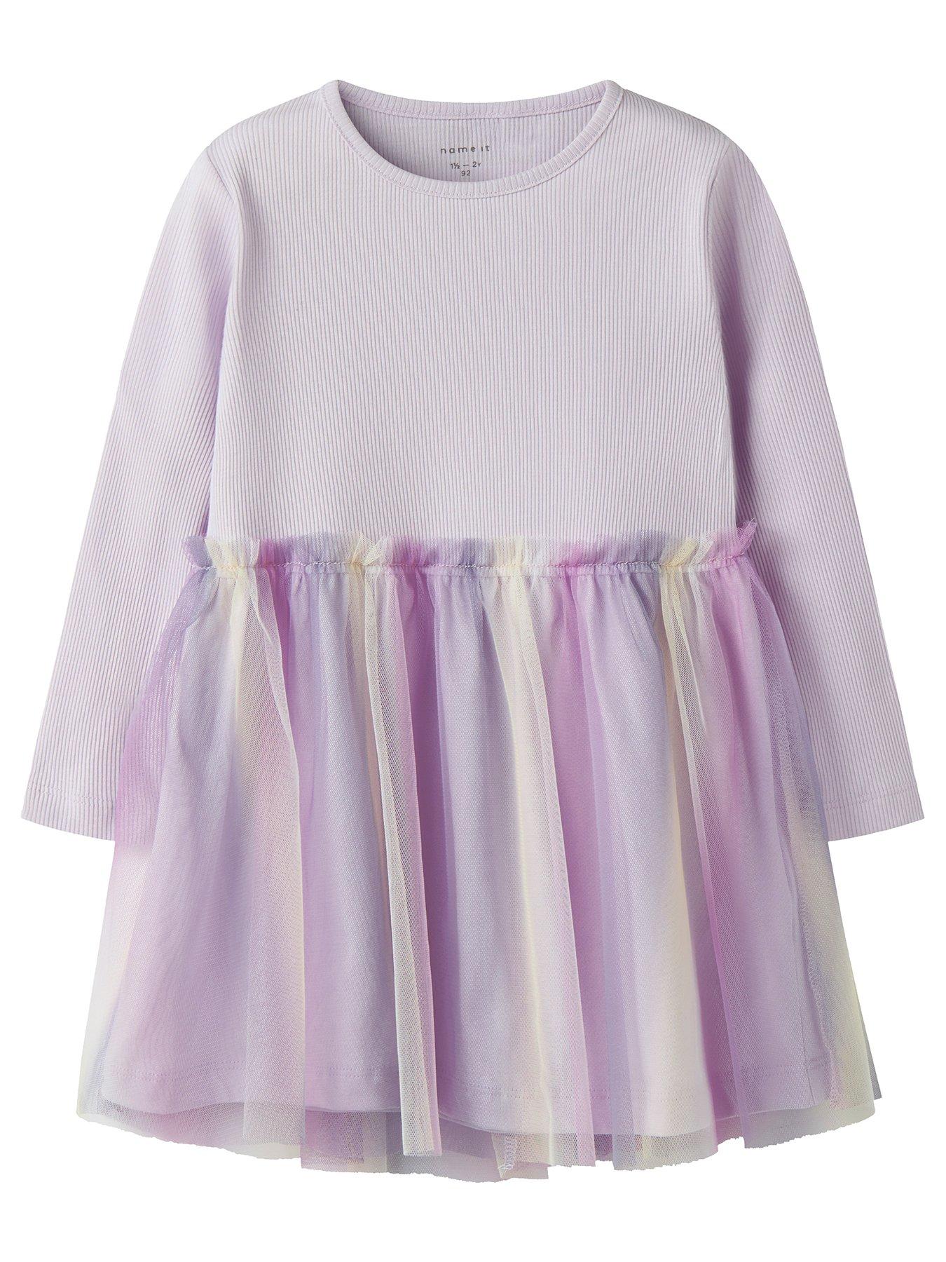 Image 1 of 3 of Name It Mini Girls Rainbow Tulle Jersey Dress - Light Purple