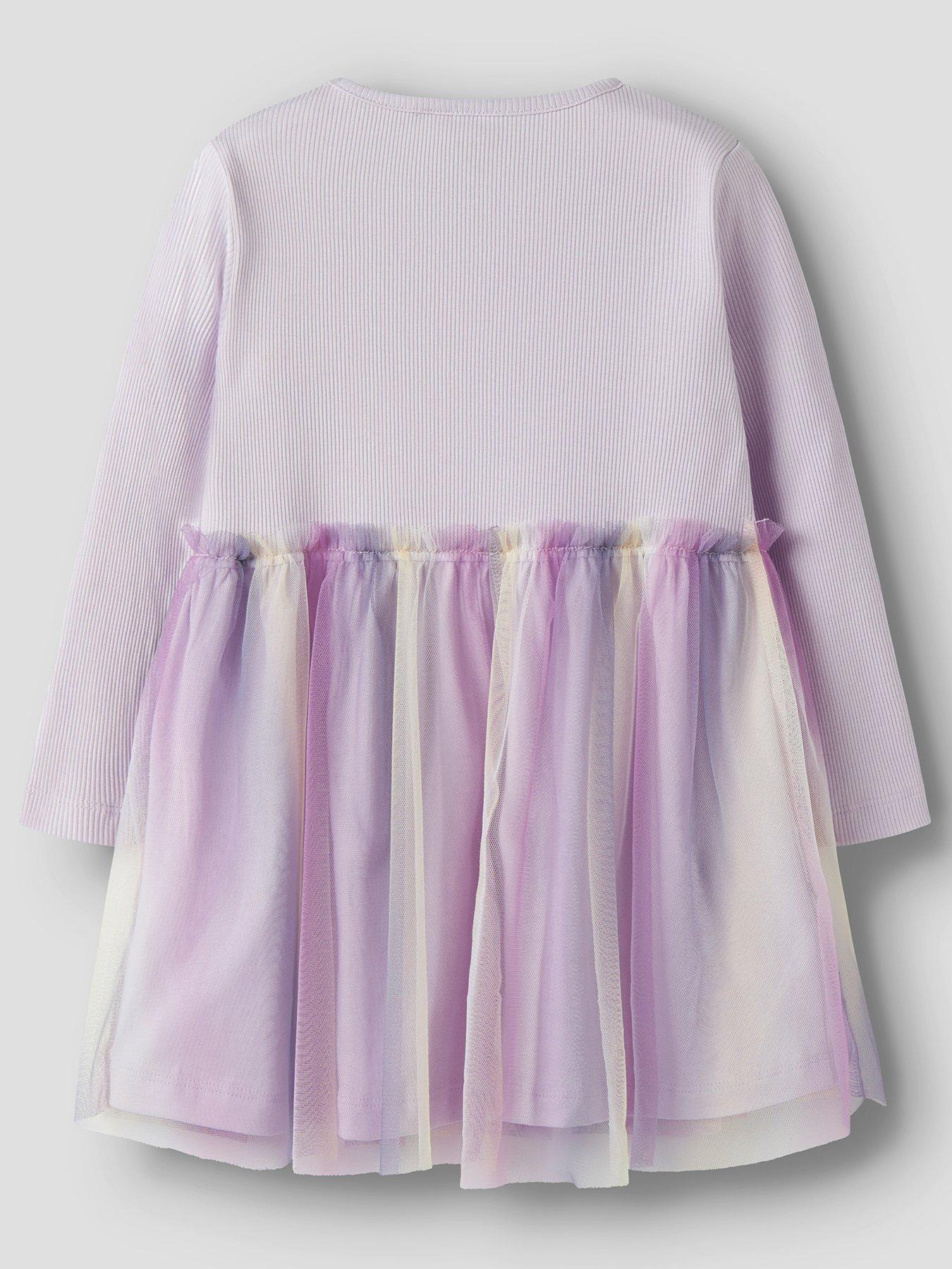 Image 2 of 3 of Name It Mini Girls Rainbow Tulle Jersey Dress - Light Purple
