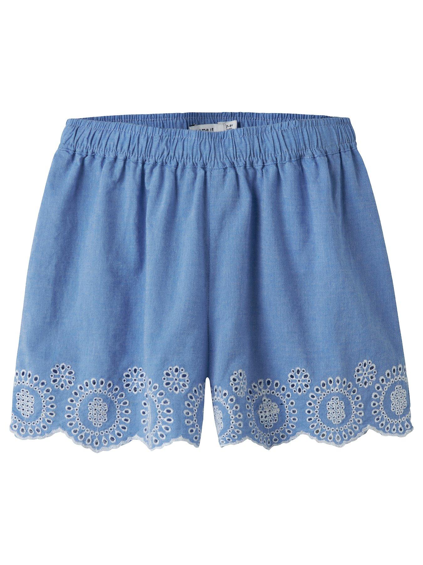 Image 2 of 4 of Name It Girls Chambray Embroidered Co-ord Shorts - Blue
