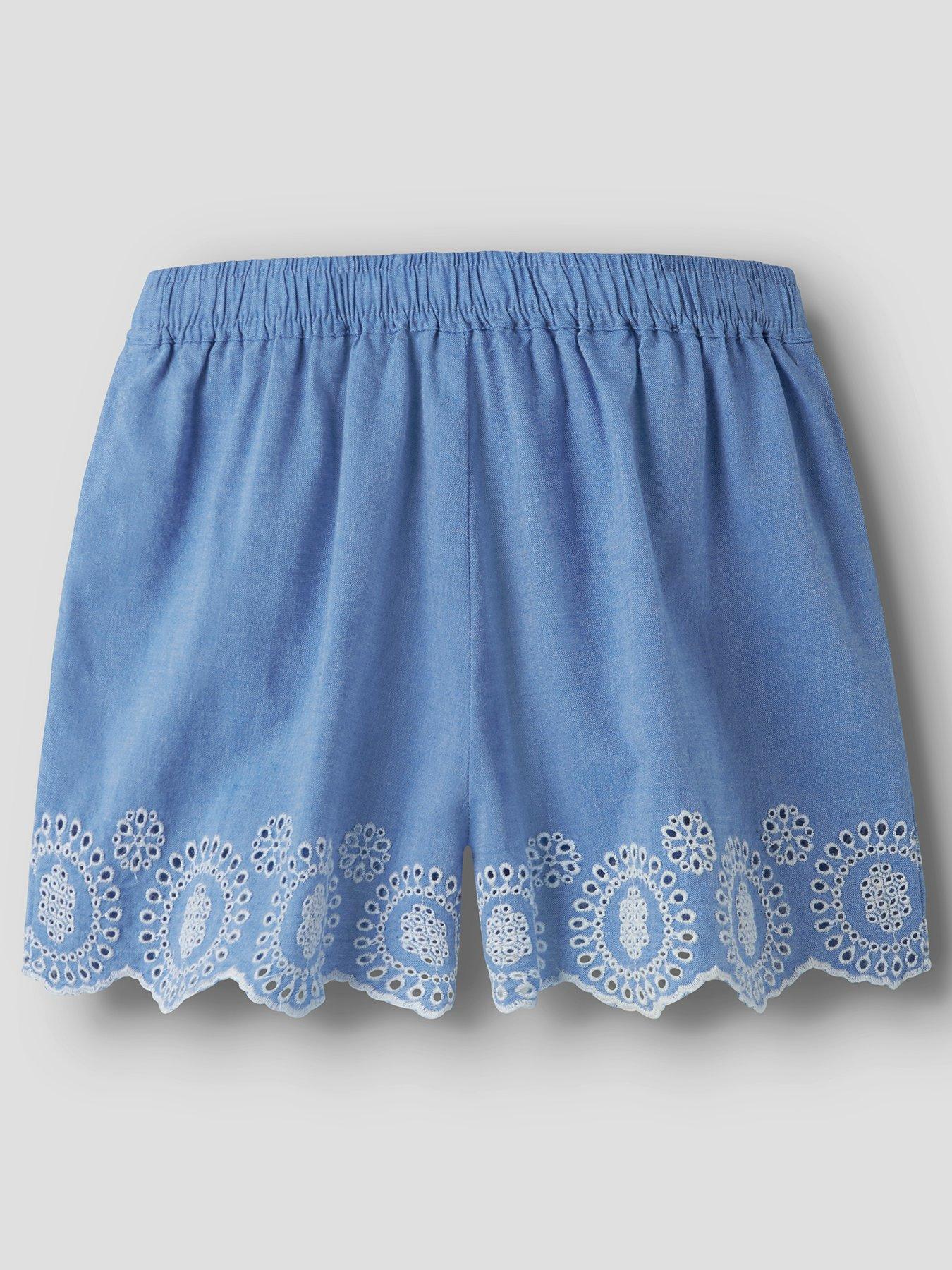 Image 3 of 4 of Name It Girls Chambray Embroidered Co-ord Shorts - Blue