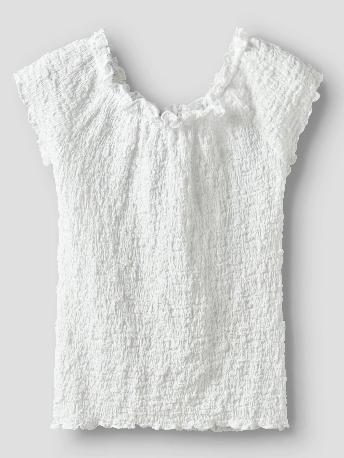 Name It Girls Crinkle Bardot Top - White
