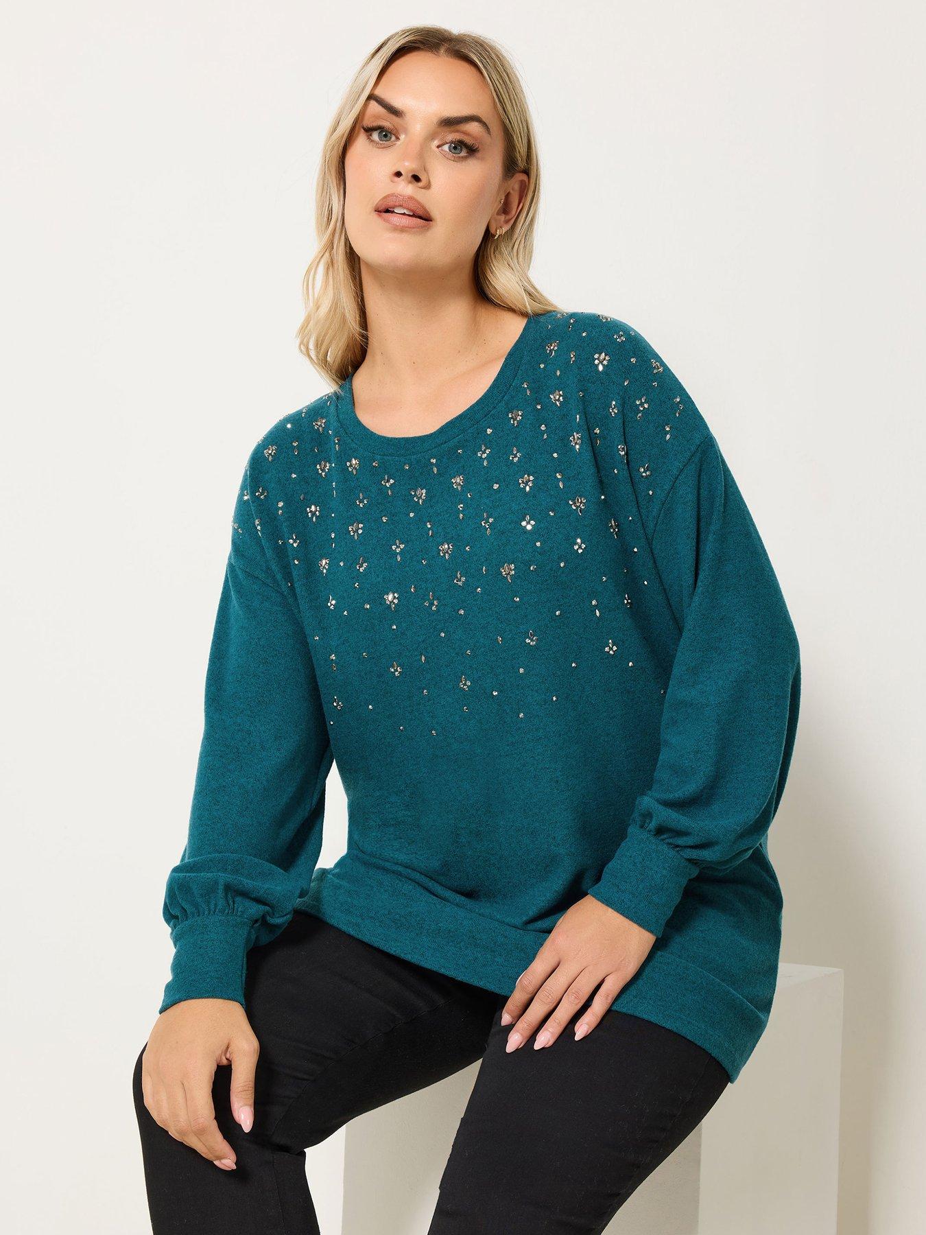 Yours Curve Diamante Embellished Jumper - Blue